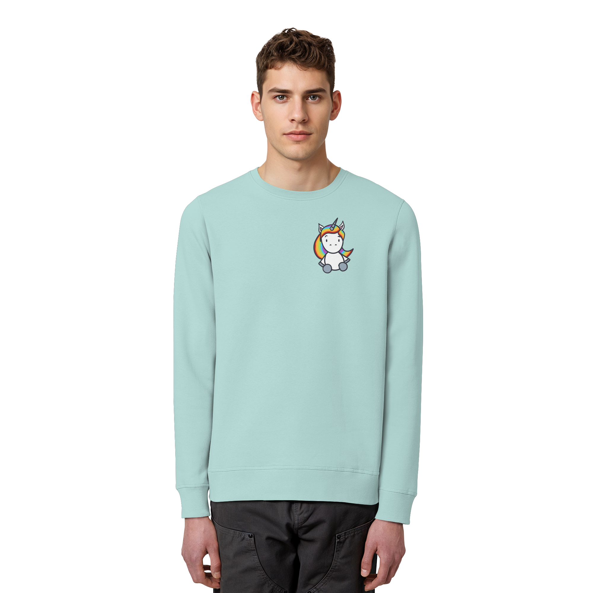 Schwarz Weiß wird Regenbogen Farben Backprint (hell) - Organic Basic Unisex Sweatshirt
