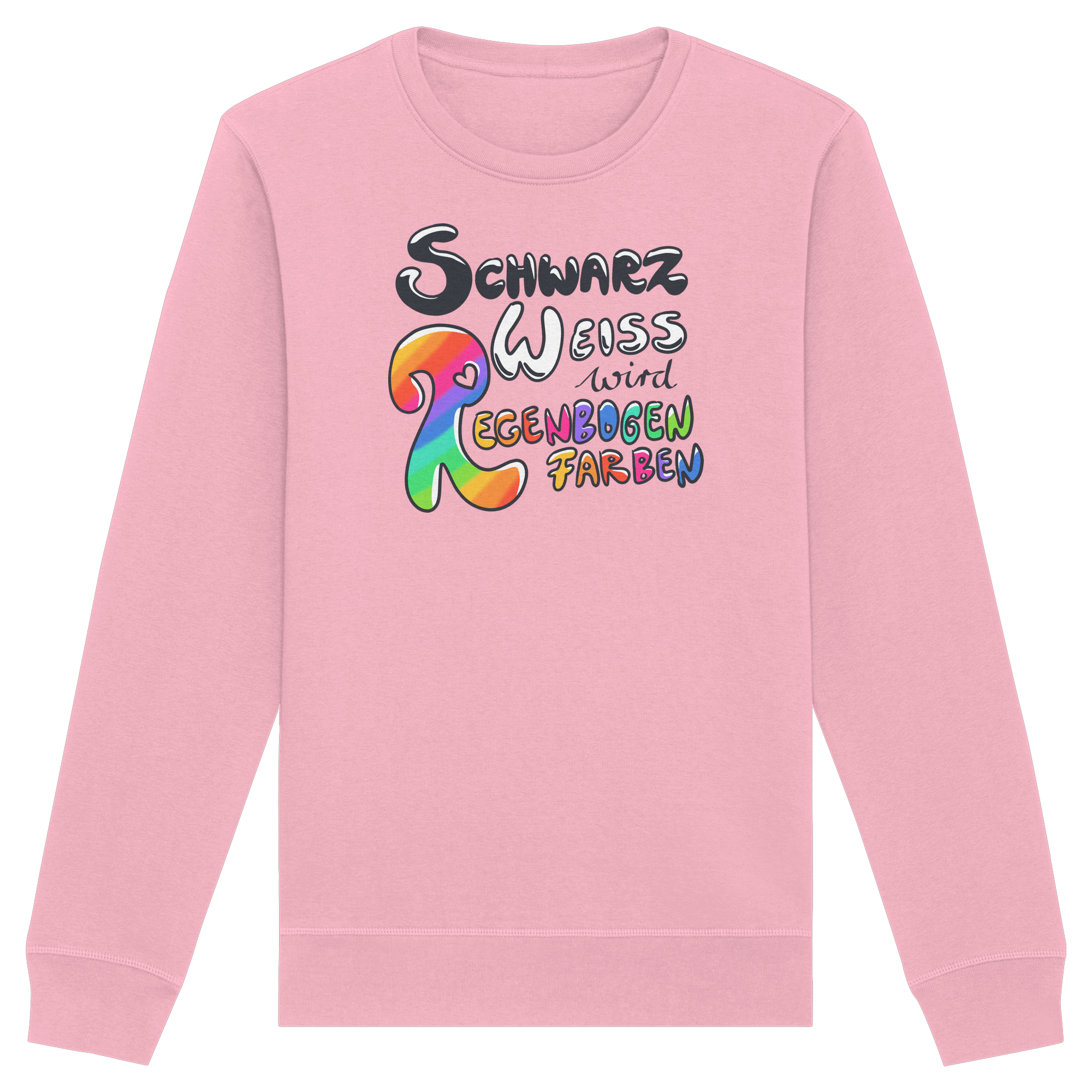 Schwarz Weiß wird Regenbogen Farben Frontprint (hell) - Organic Basic Unisex Sweatshirt