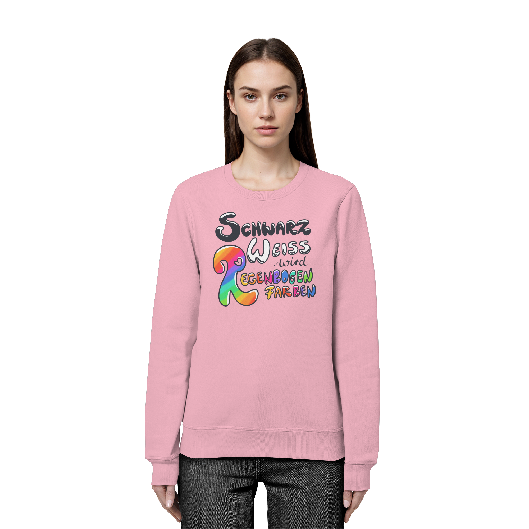 Schwarz Weiß wird Regenbogen Farben Frontprint (hell) - Organic Basic Unisex Sweatshirt