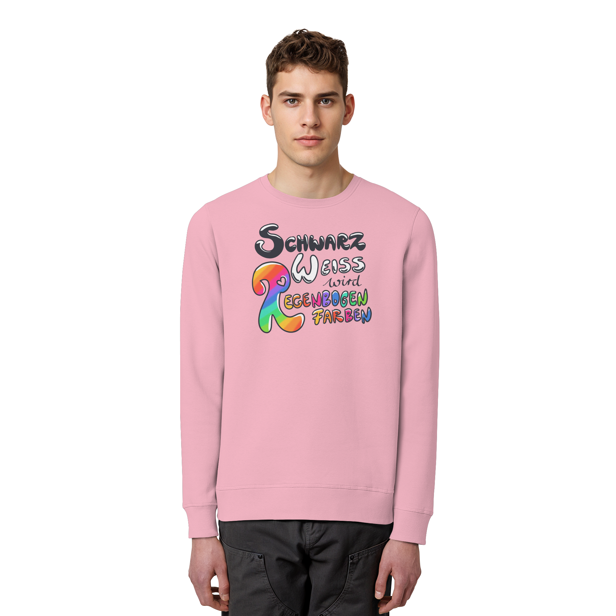 Schwarz Weiß wird Regenbogen Farben Frontprint (hell) - Organic Basic Unisex Sweatshirt
