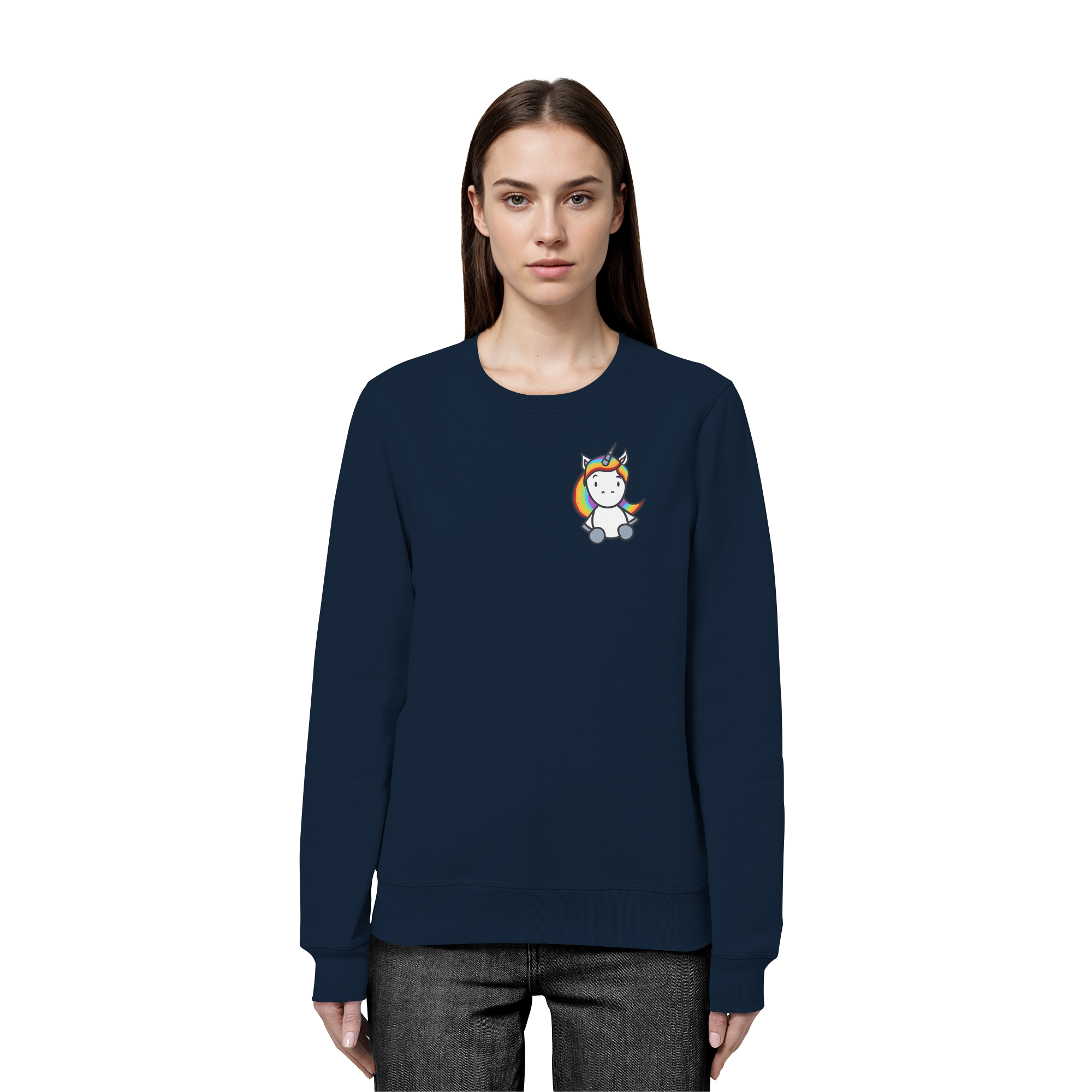 Schwarz Weiß wird Regenbogen Farben Backprint (dunkel) - Organic Basic Unisex Sweatshirt