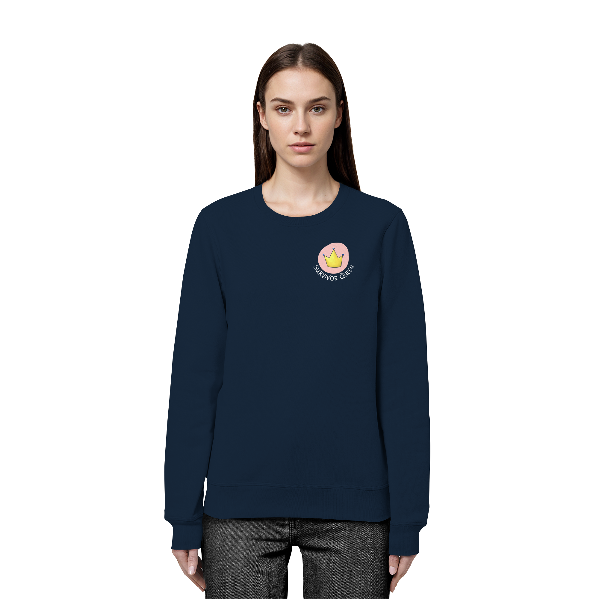 Survivor Queens Logo mit "Mein Körper gehört mir" Backprint (dunkel) - Organic Basic Unisex Sweatshirt