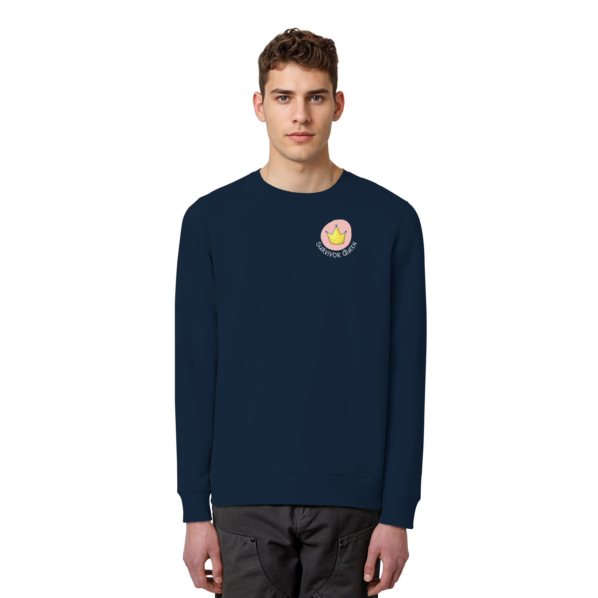 Survivor Queens Logo mit "Mein Körper gehört mir" Backprint (dunkel) - Organic Basic Unisex Sweatshirt