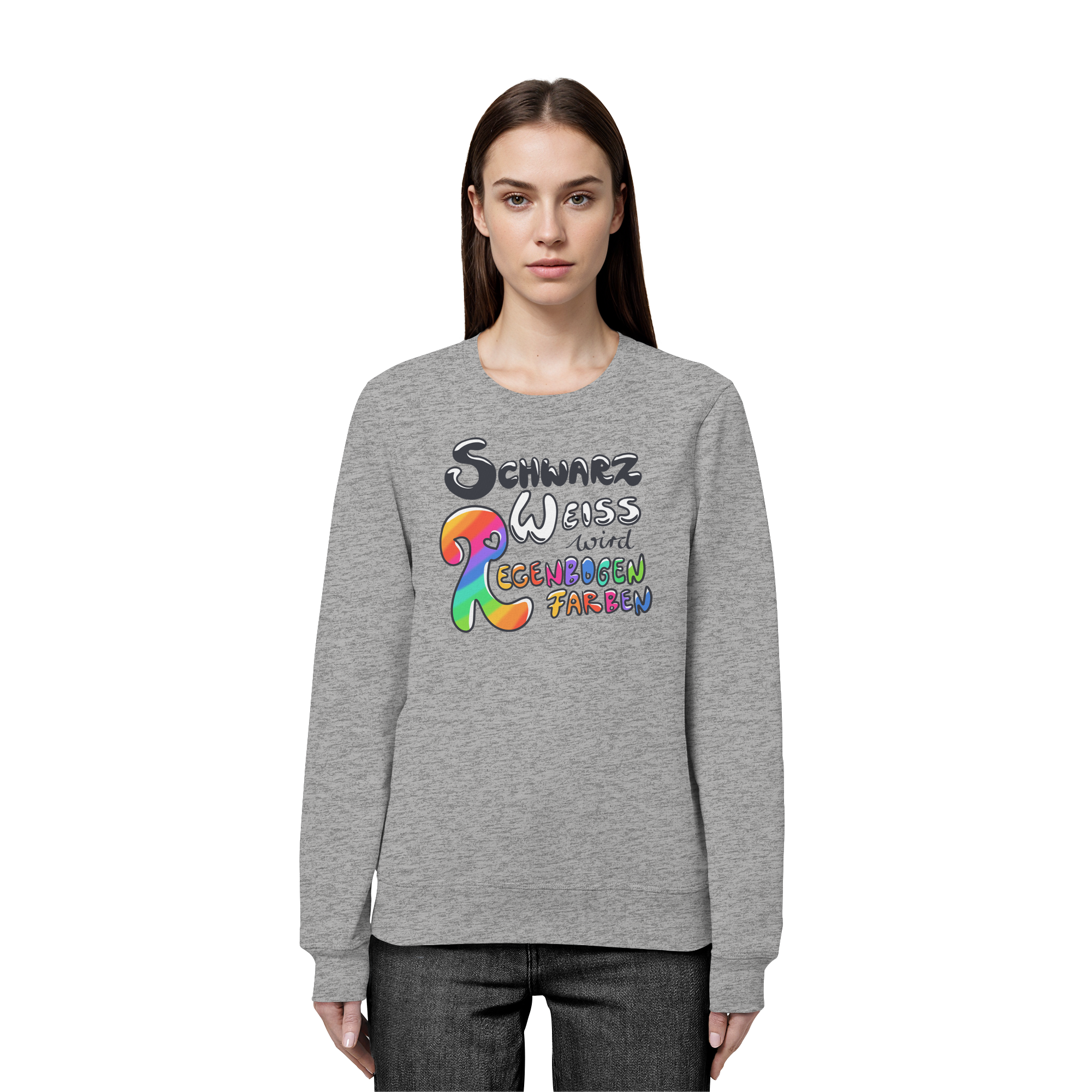 Schwarz Weiß wird Regenbogen Farben Frontprint (hell) - Organic Basic Unisex Sweatshirt