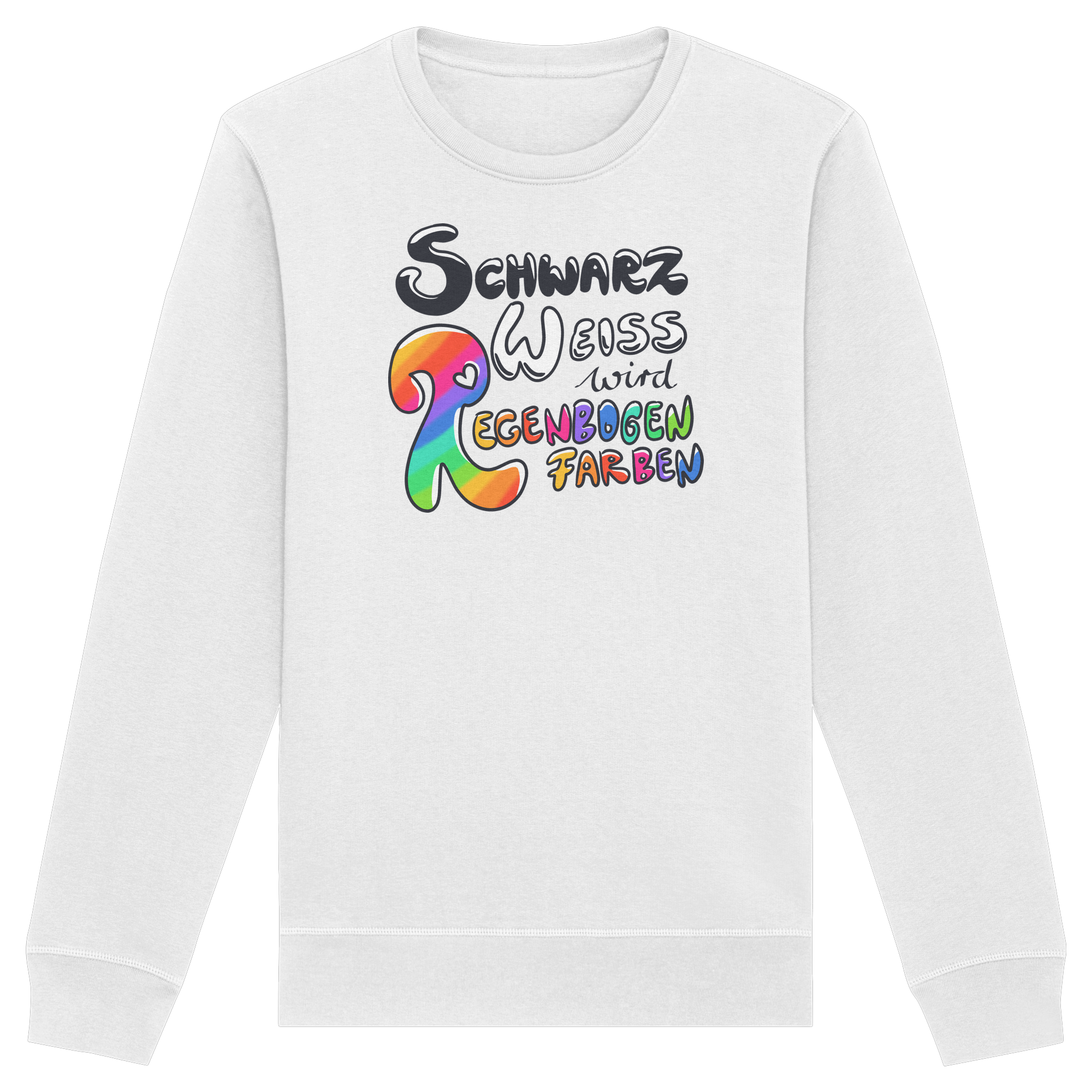 Schwarz Weiß wird Regenbogen Farben Frontprint (hell) - Organic Basic Unisex Sweatshirt
