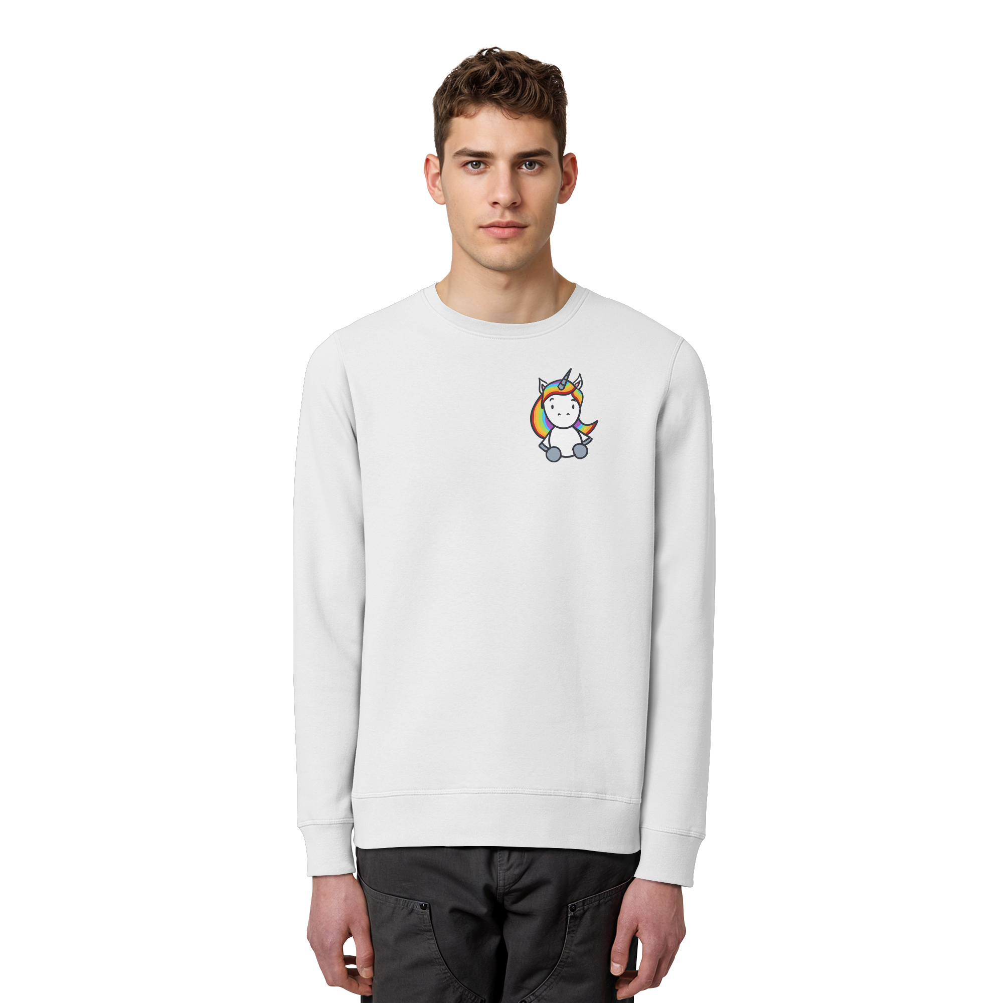 Schwarz Weiß wird Regenbogen Farben Backprint (hell) - Organic Basic Unisex Sweatshirt