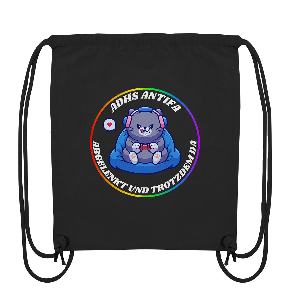 ADHS Antifa: Abgelenkt und trotzdem da "Gamer Cat Edition" - Organic Gym-Bag