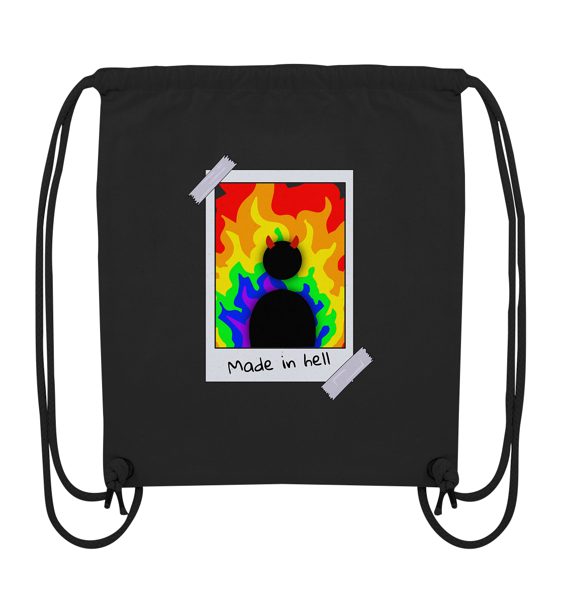 made in hell "Regenbogen Flammen Edition" Backprint - Organic Gym-Bag