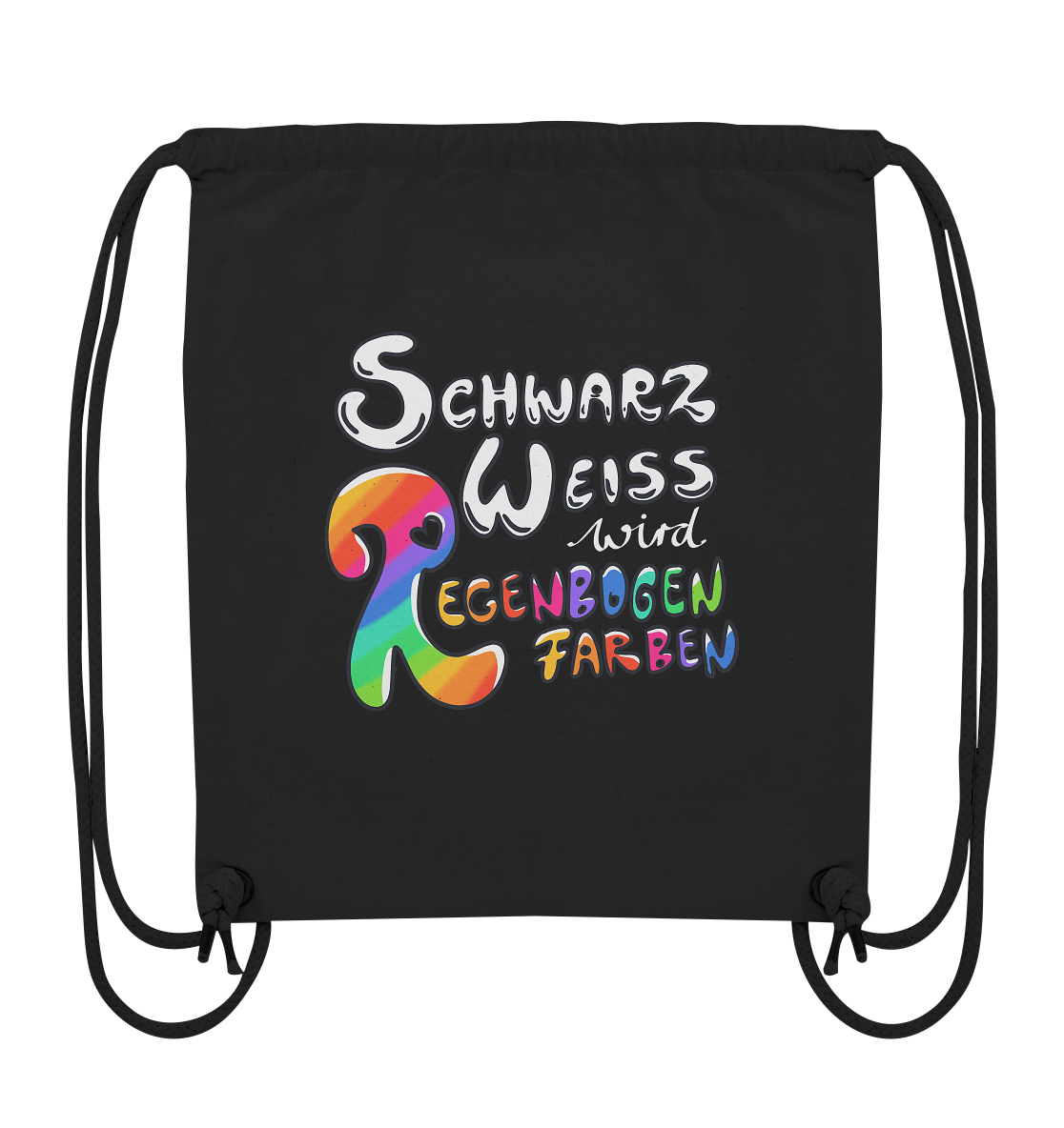 Schwarz Weiß wird Regenbogen Farben Frontprint (dunkel) - Organic Gym-Bag