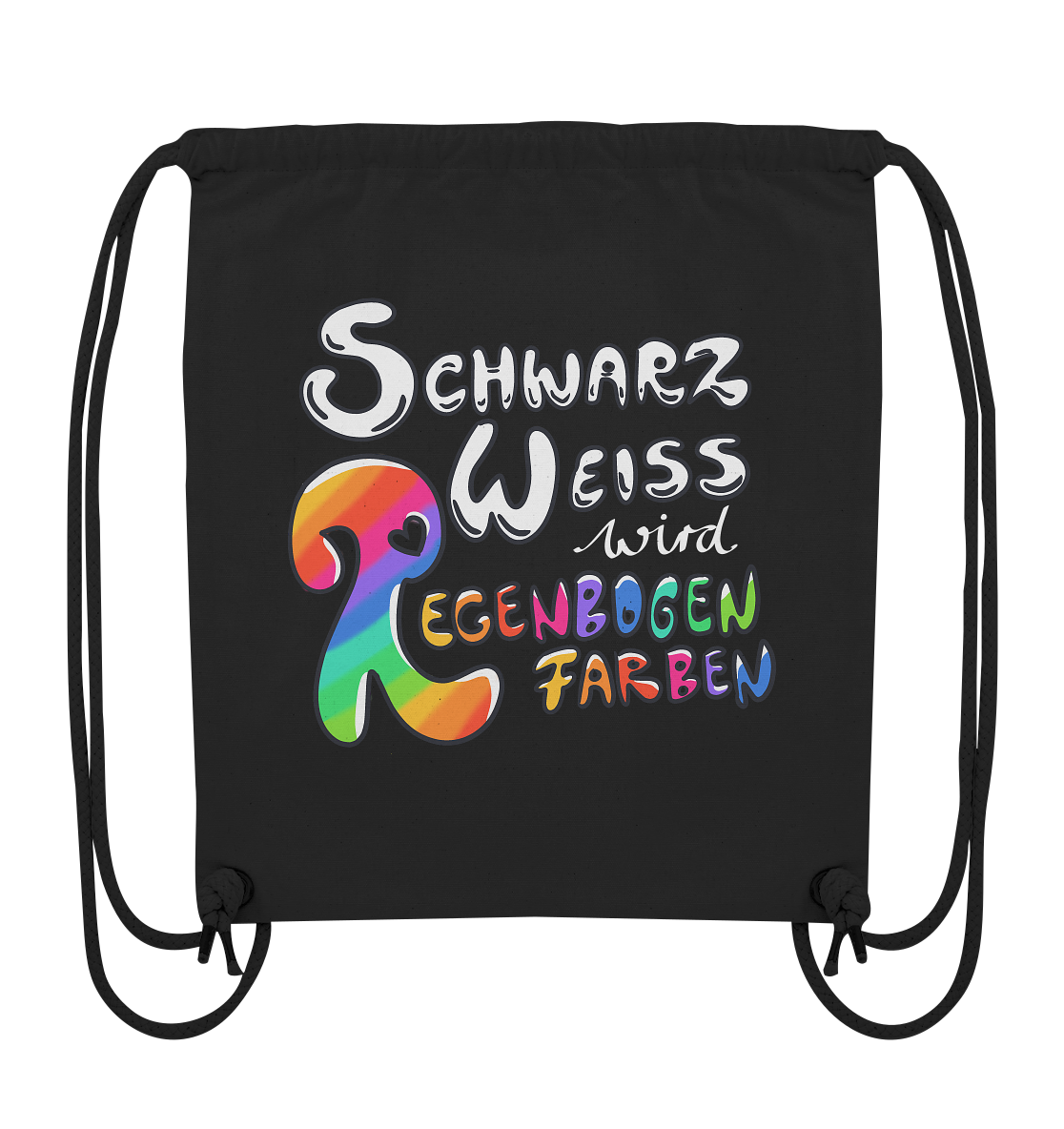 Schwarz Weiß wird Regenbogen Farben Backprint (dunkel) - Organic Gym-Bag