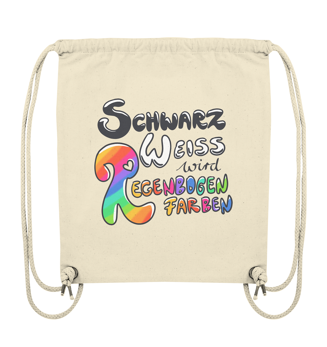 Schwarz Weiß wird Regenbogen Farben Frontprint (hell) - Organic Gym-Bag