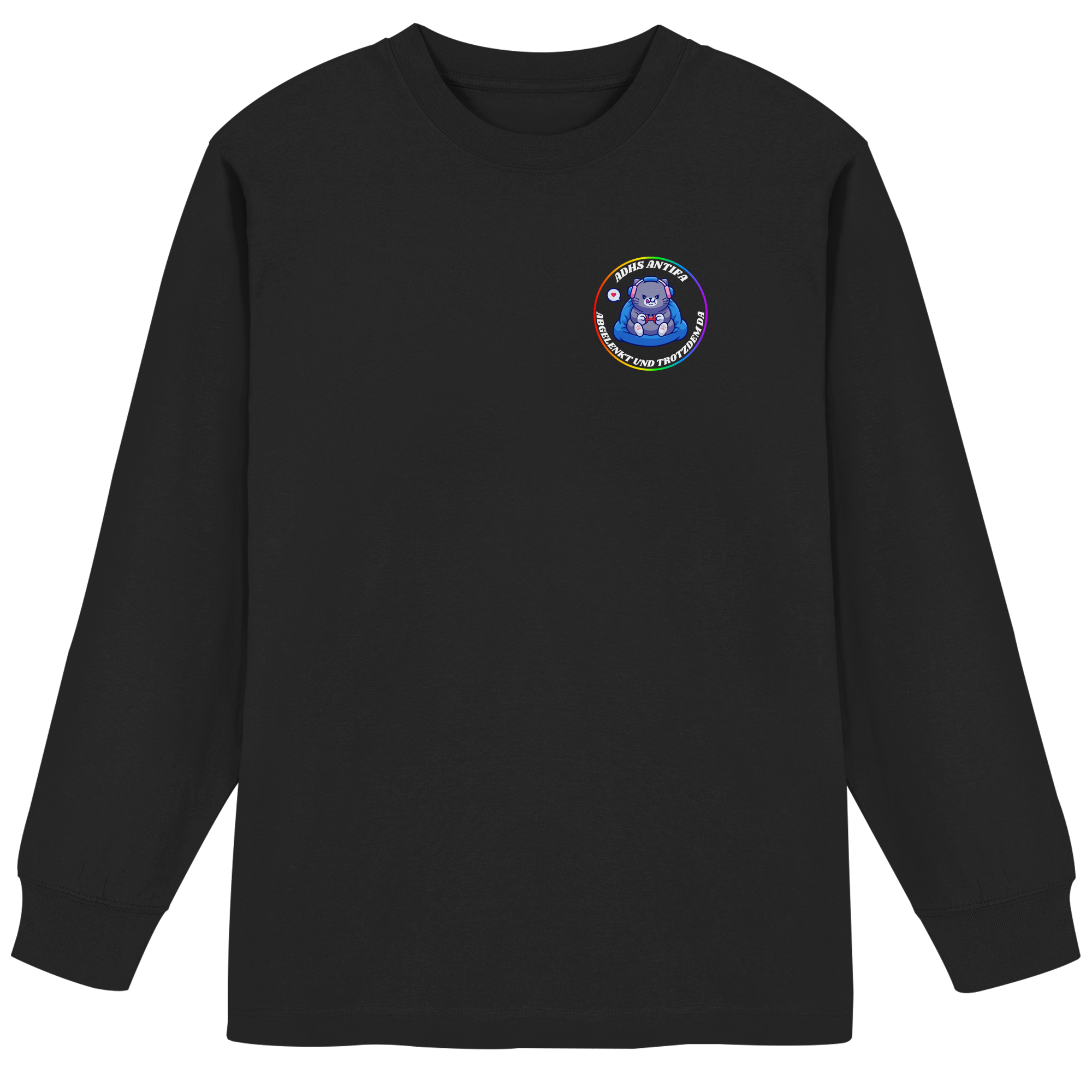 ADHS Antifa: Abgelenkt und trotzdem da "Gamer Cat Edition" - Organic Heavy Oversized Longsleeve T-Shirt