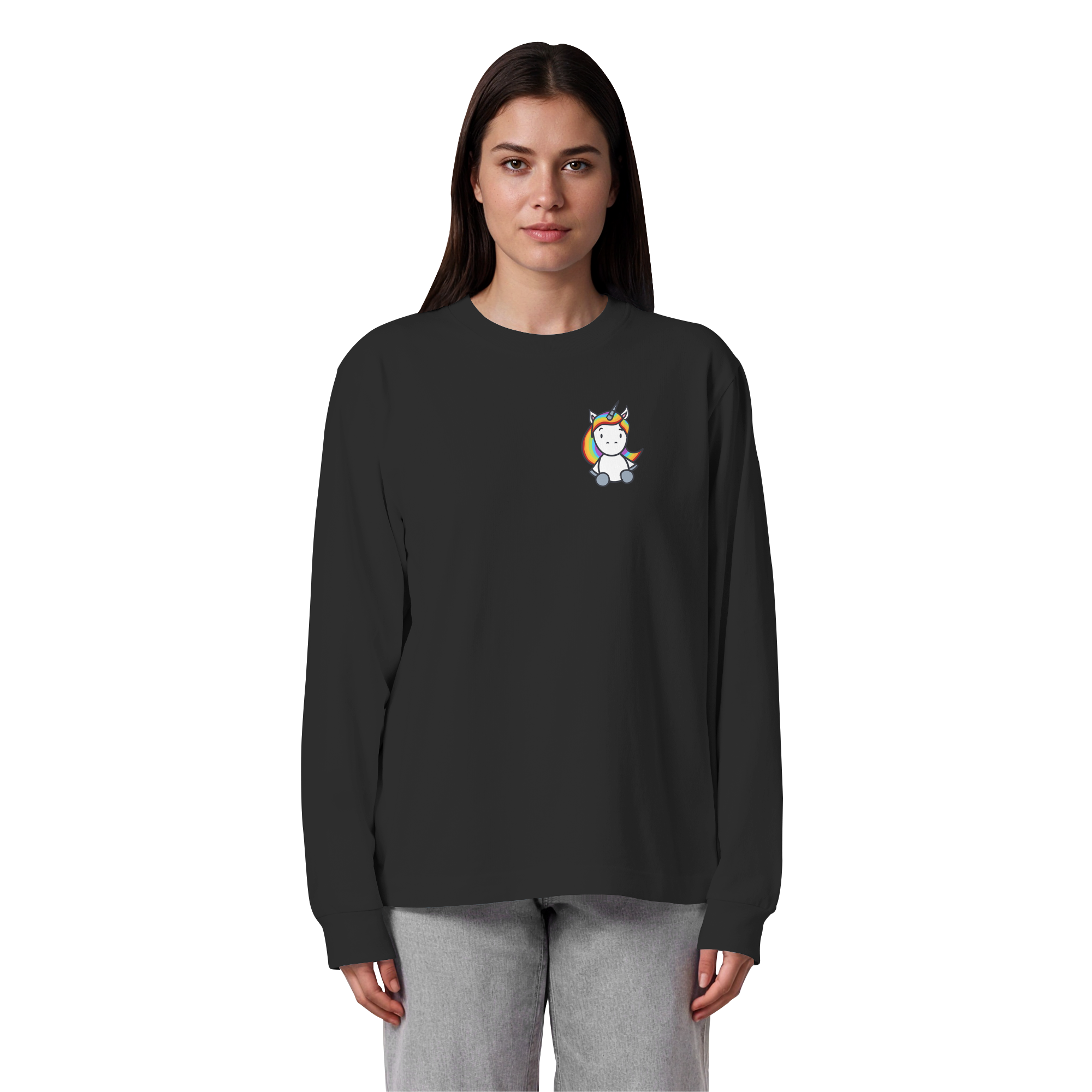 Einhorn mit Regenbogen Haaren - Organic Heavy Oversized Longsleeve T-Shirt
