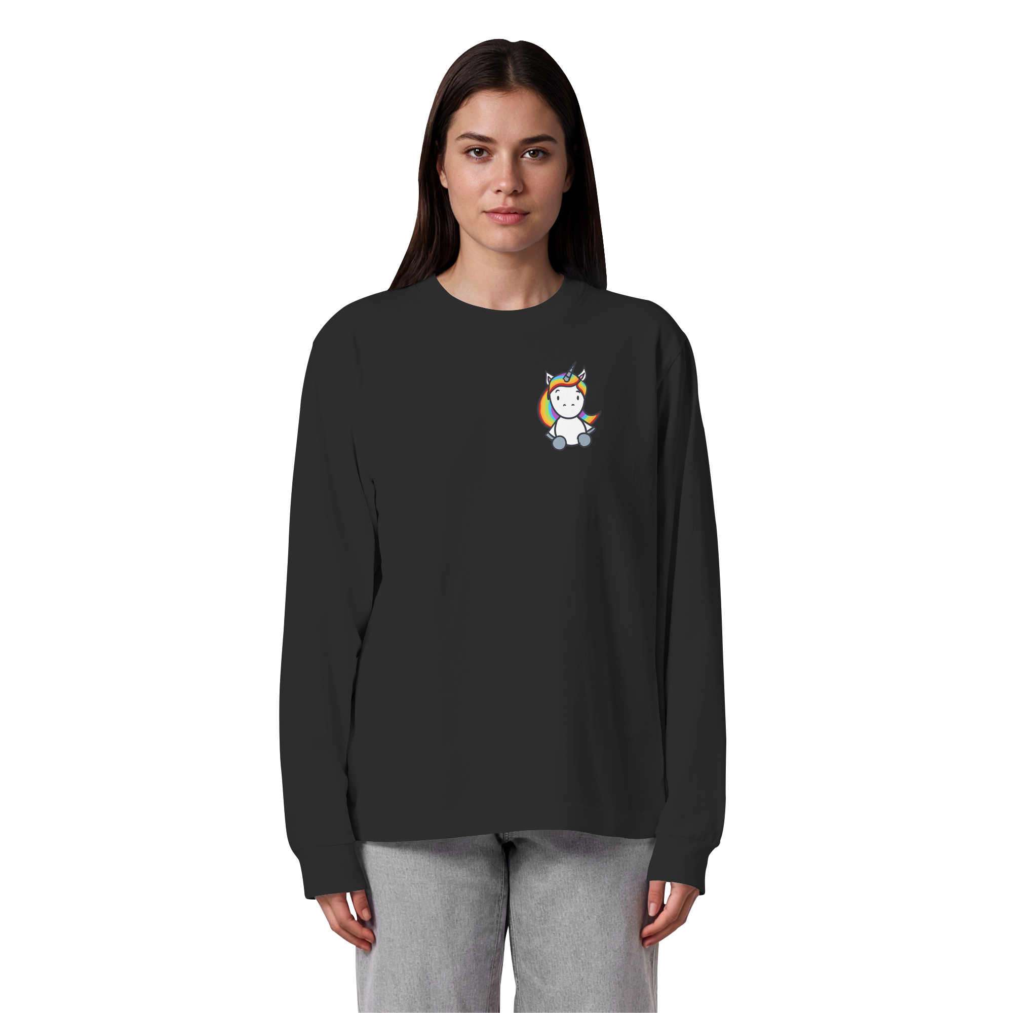 Schwarz Weiß wird Regenbogen Farben Backprint (dunkel) - Organic Heavy Oversized Longsleeve T-Shirt