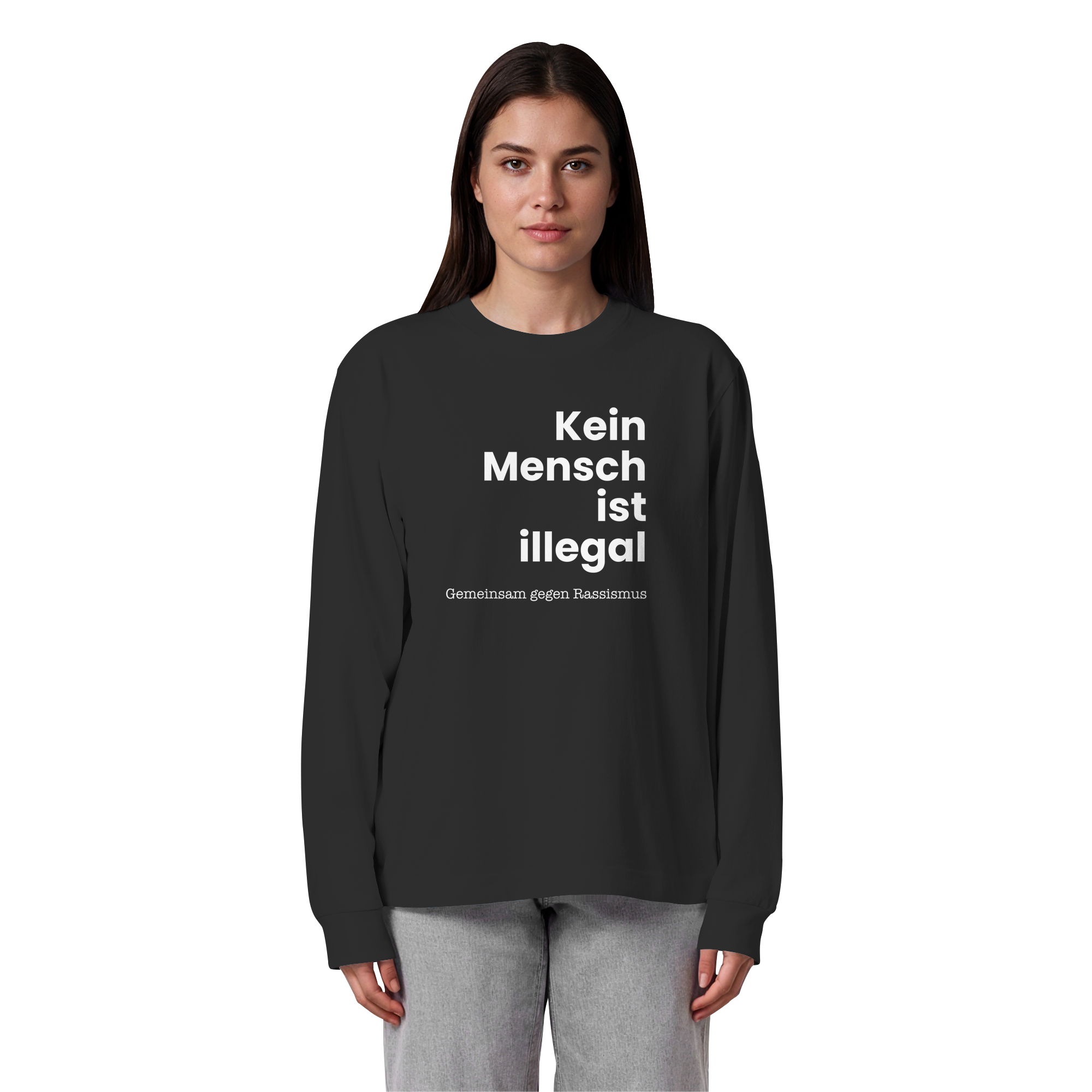 Kein Mensch ist illegal "Gemeinsam gegen Rassismus Edition" Frontprint - Organic Heavy Oversized Longsleeve T-Shirt