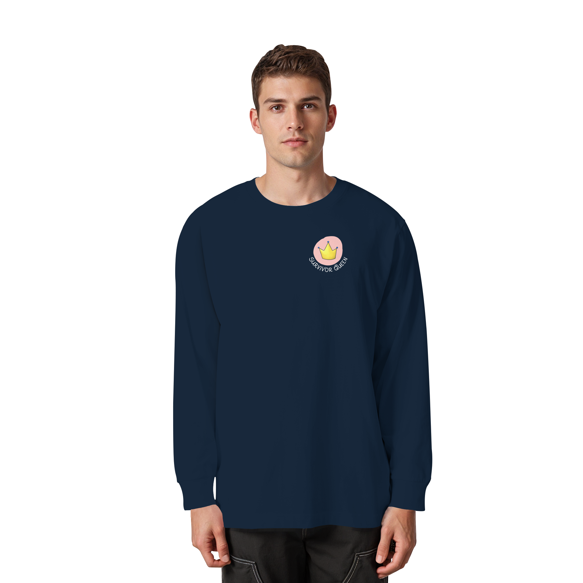 Survivor Queens Logo "Schriftzug Edition" Brustprint (dunkel) - Organic Heavy Oversized Longsleeve T-Shirt