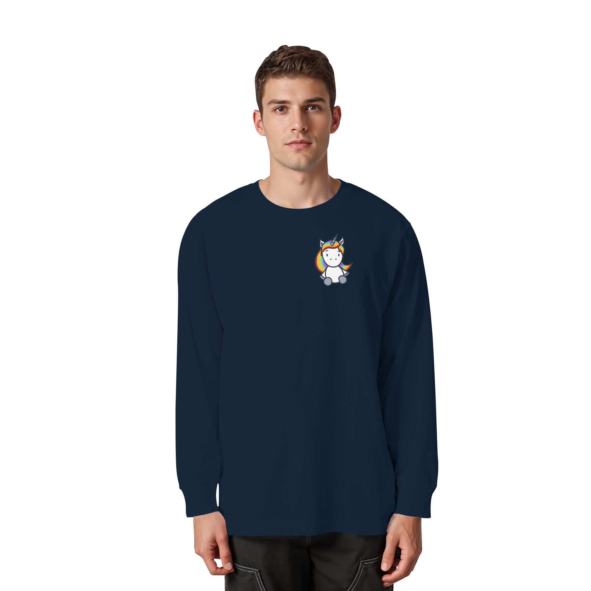 Schwarz Weiß wird Regenbogen Farben Backprint (dunkel) - Organic Heavy Oversized Longsleeve T-Shirt