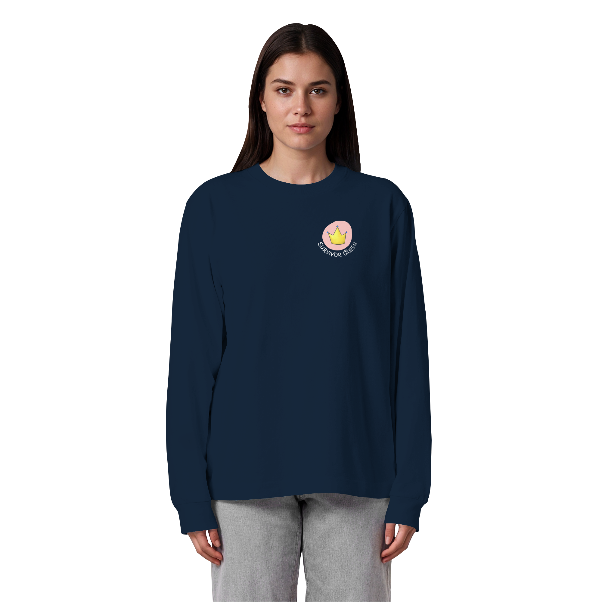 Survivor Queens Logo "Schriftzug Edition" Brustprint (dunkel) - Organic Heavy Oversized Longsleeve T-Shirt