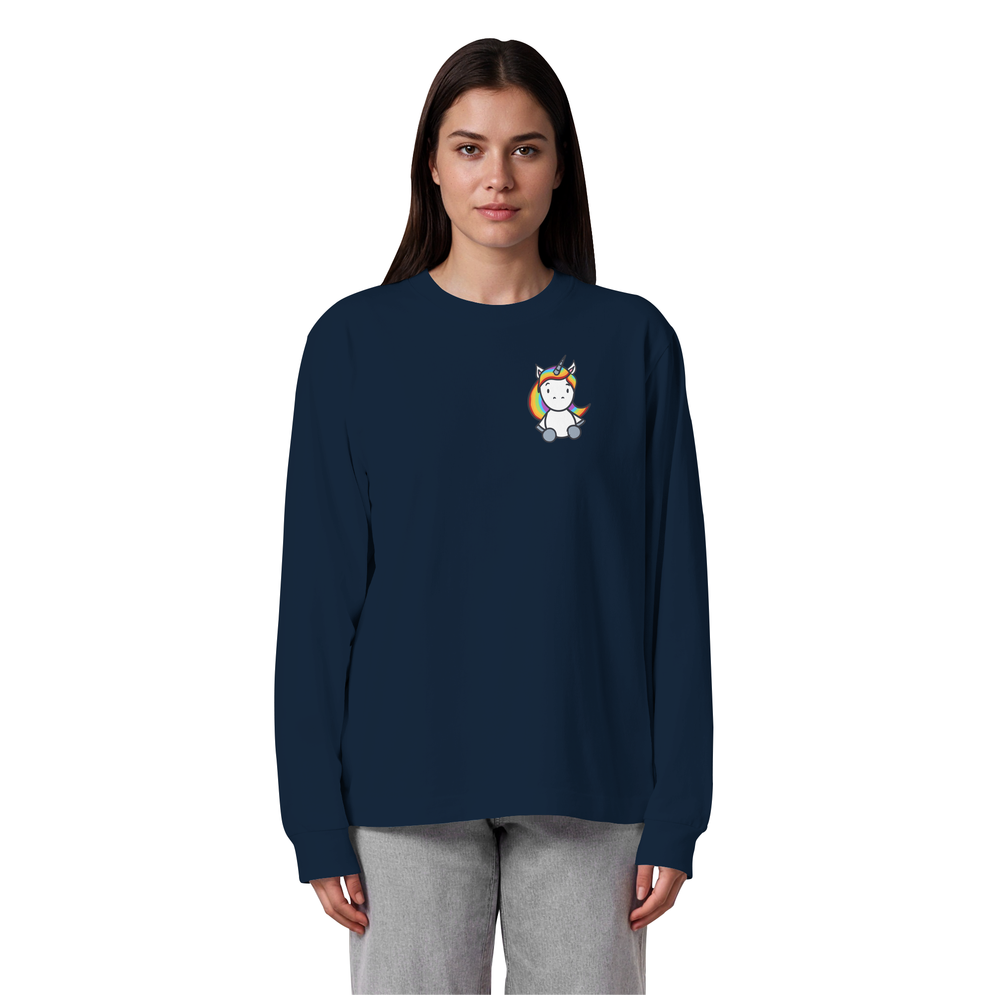 Schwarz Weiß wird Regenbogen Farben Backprint (dunkel) - Organic Heavy Oversized Longsleeve T-Shirt