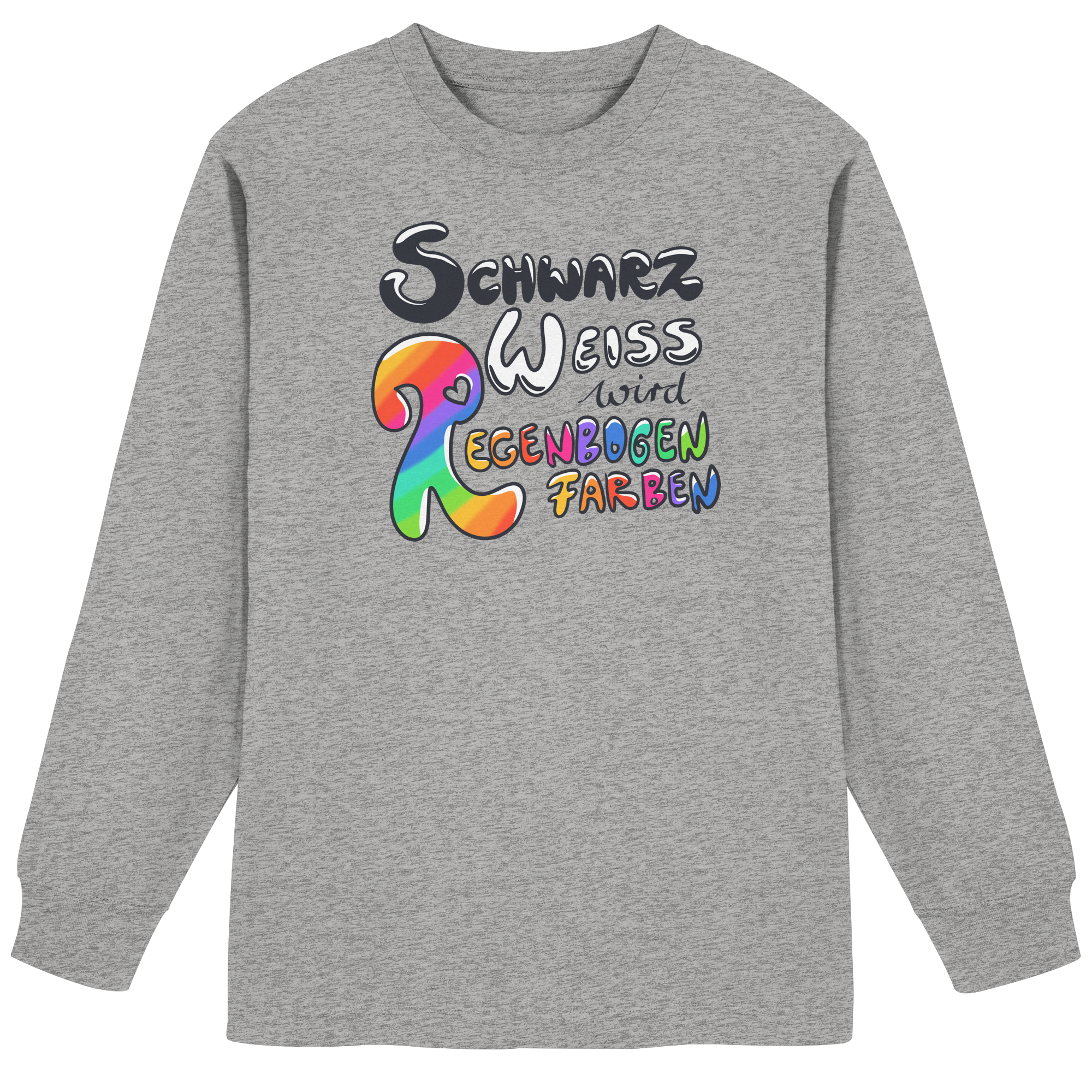 Schwarz Weiß wird Regenbogen Farben Frontprint (hell) - Organic Heavy Oversized Longsleeve T-Shirt