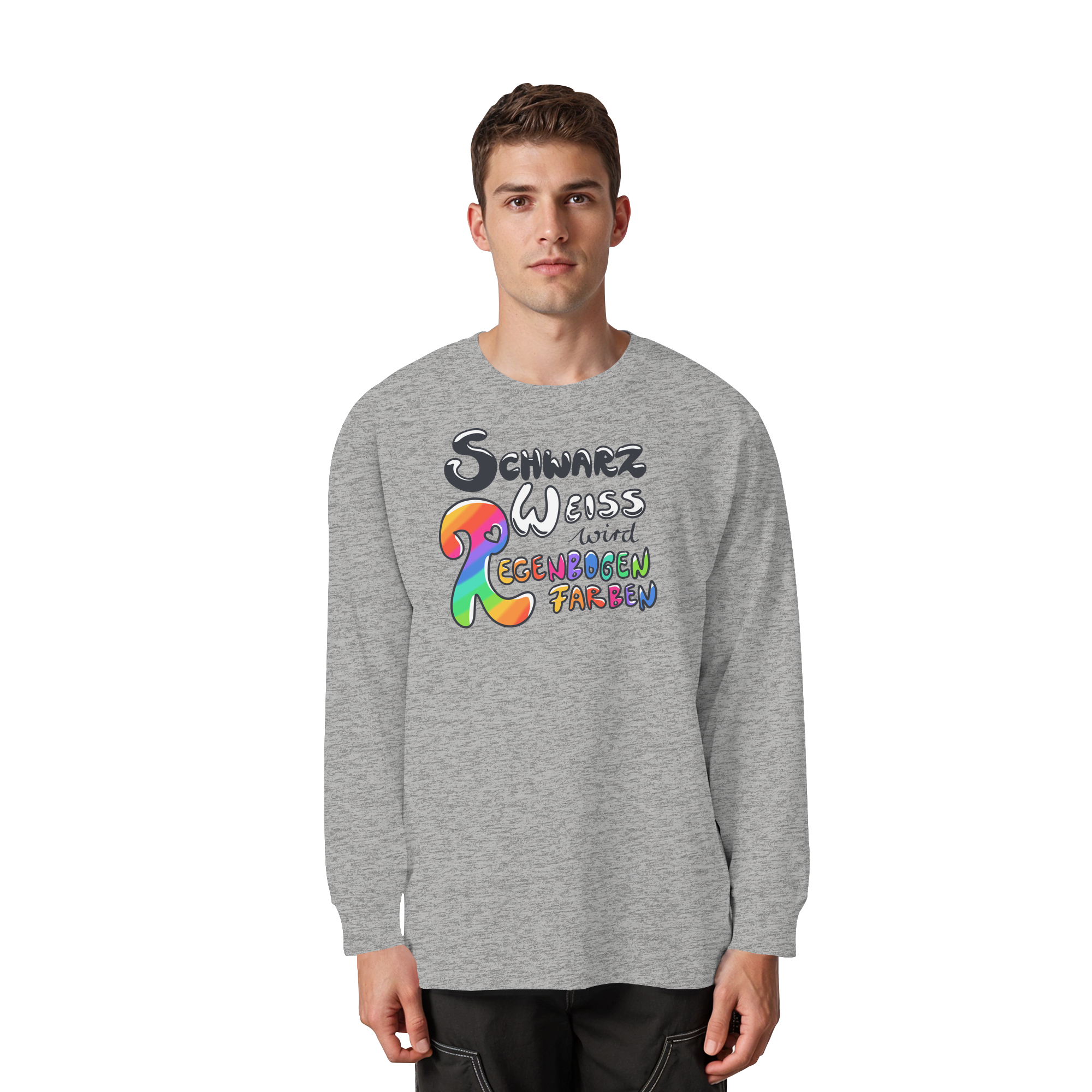 Schwarz Weiß wird Regenbogen Farben Frontprint (hell) - Organic Heavy Oversized Longsleeve T-Shirt