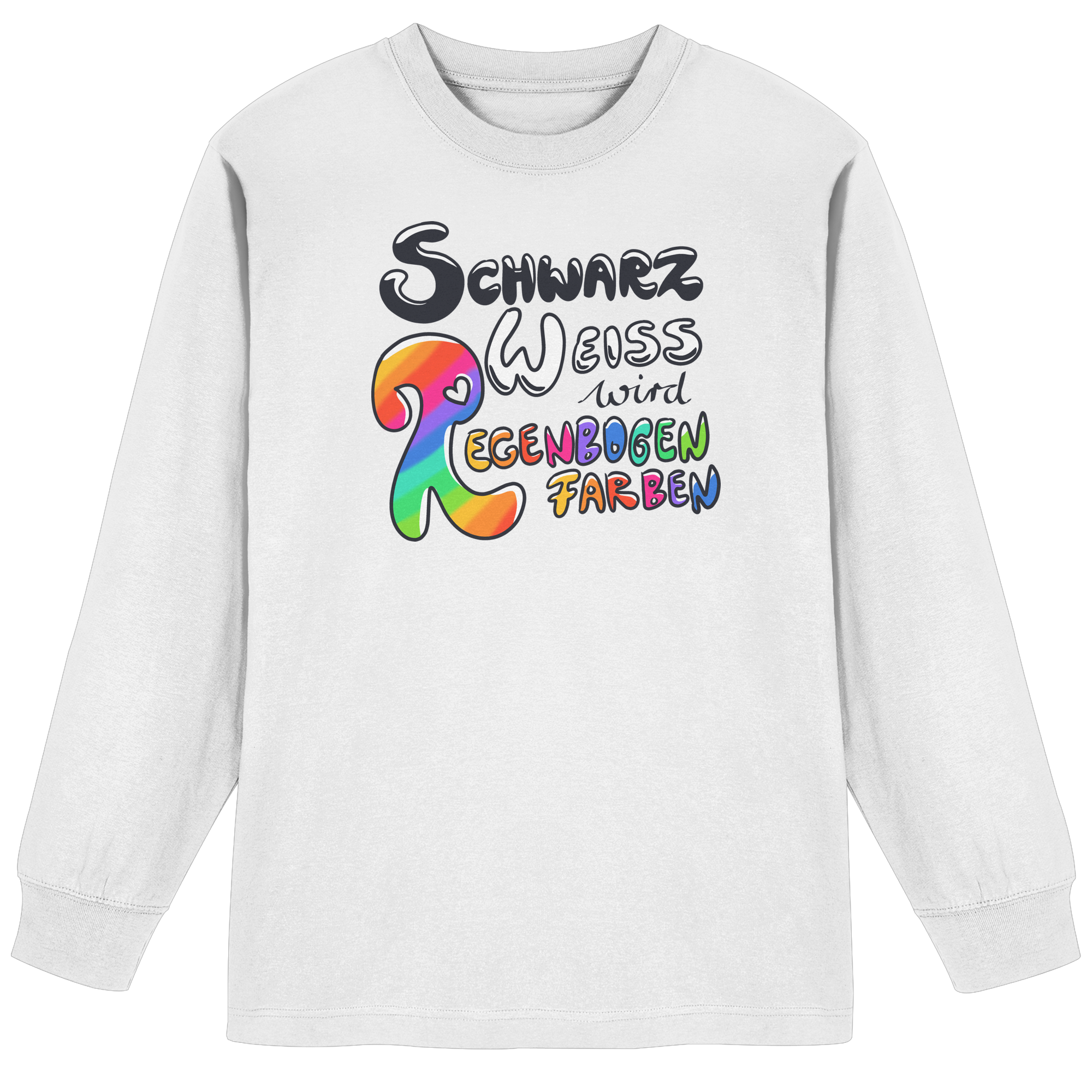 Schwarz Weiß wird Regenbogen Farben Frontprint (hell) - Organic Heavy Oversized Longsleeve T-Shirt