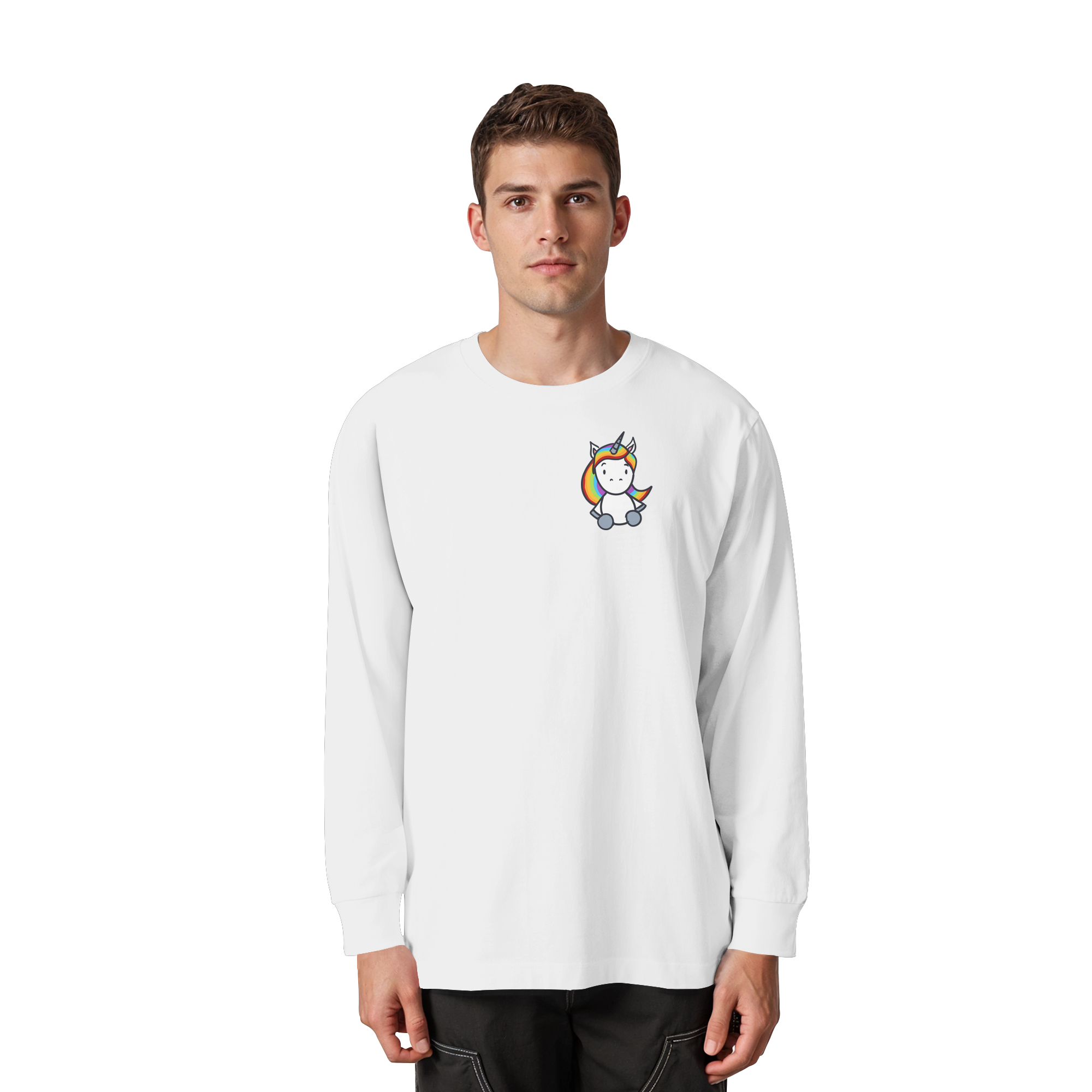 Schwarz Weiß wird Regenbogen Farben Backprint (hell) - Organic Heavy Oversized Longsleeve T-Shirt