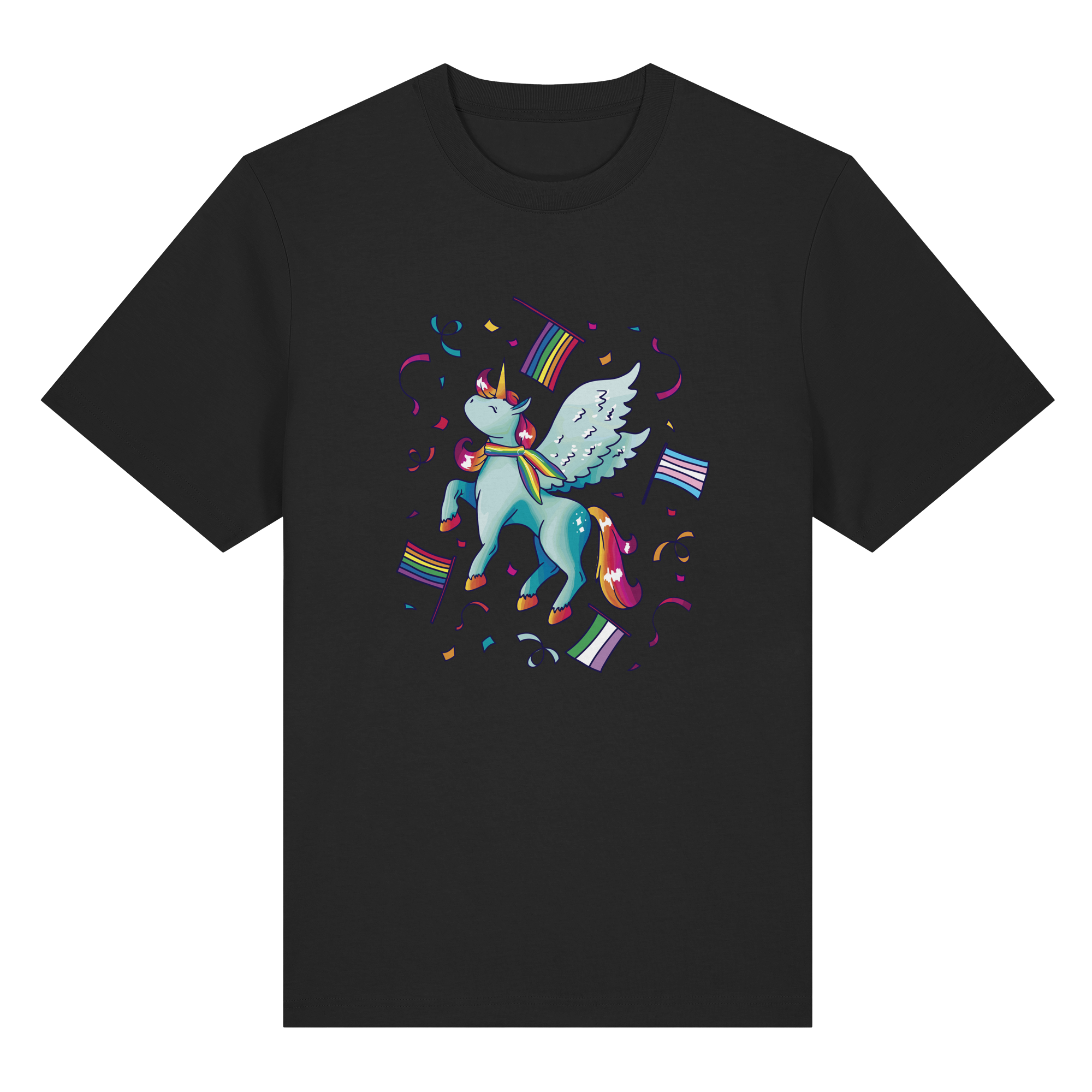 Regenbogen Einhorn mit Flaggen - Organic Heavy Shirt