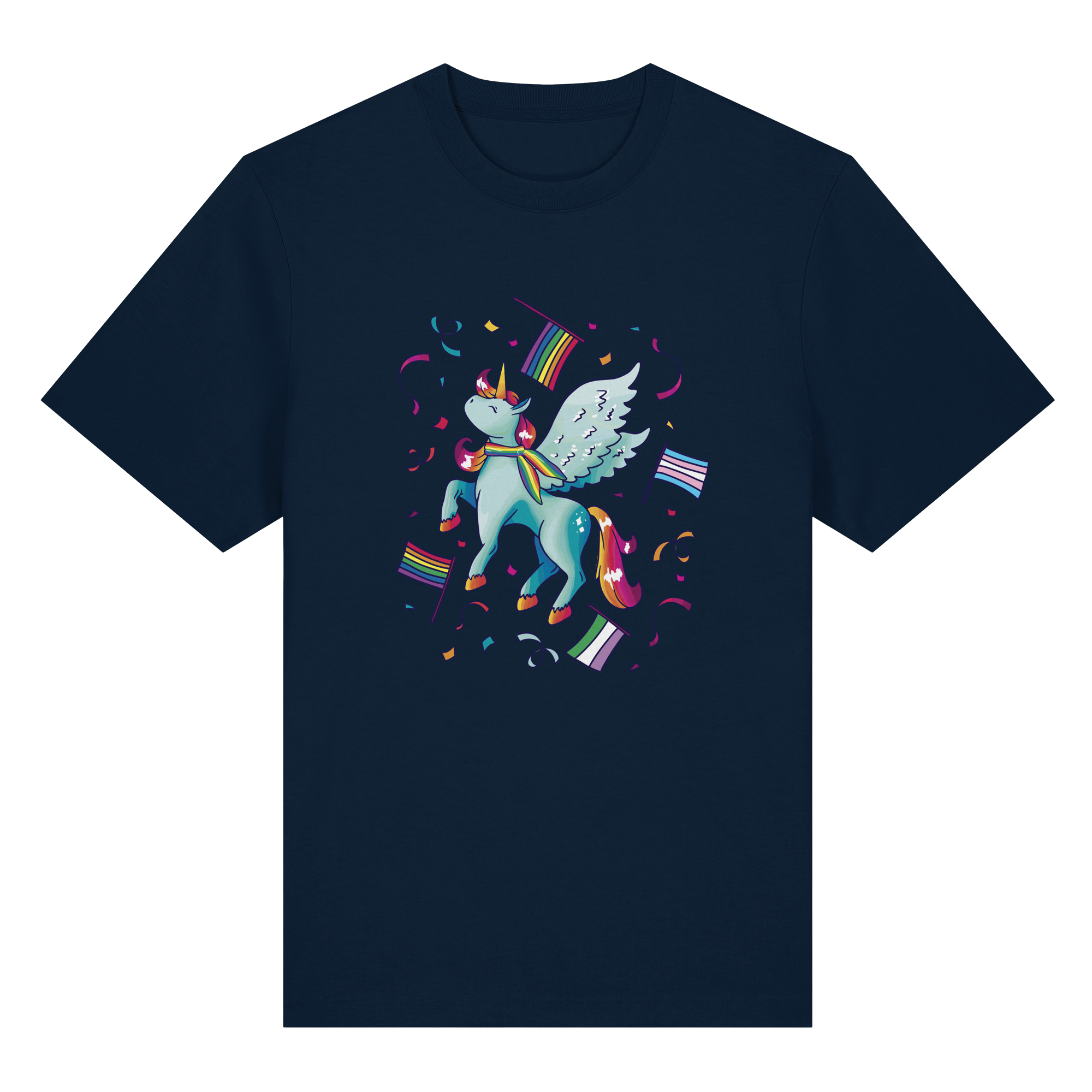 Regenbogen Einhorn mit Flaggen - Organic Heavy Shirt