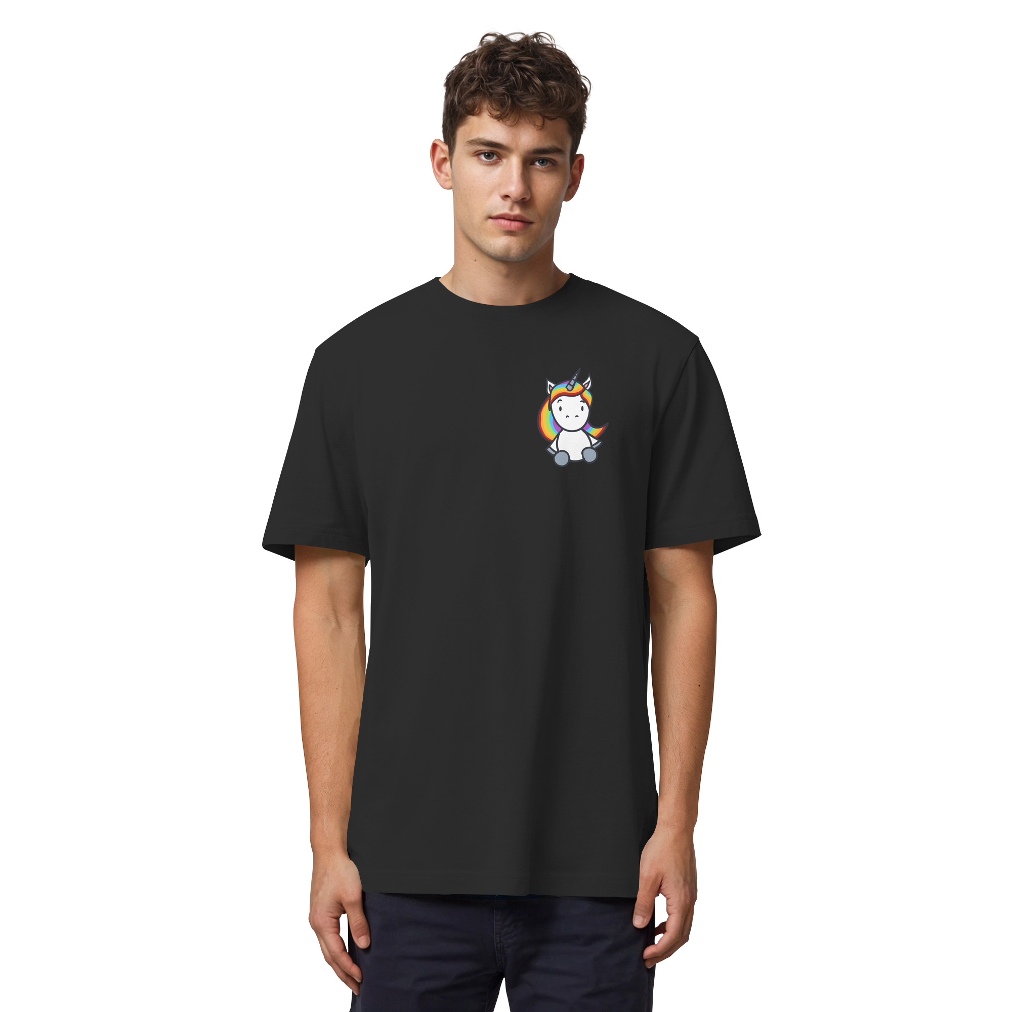 Schwarz Weiß wird Regenbogen Farben Backprint (dunkel) - Organic Heavy T-Shirt