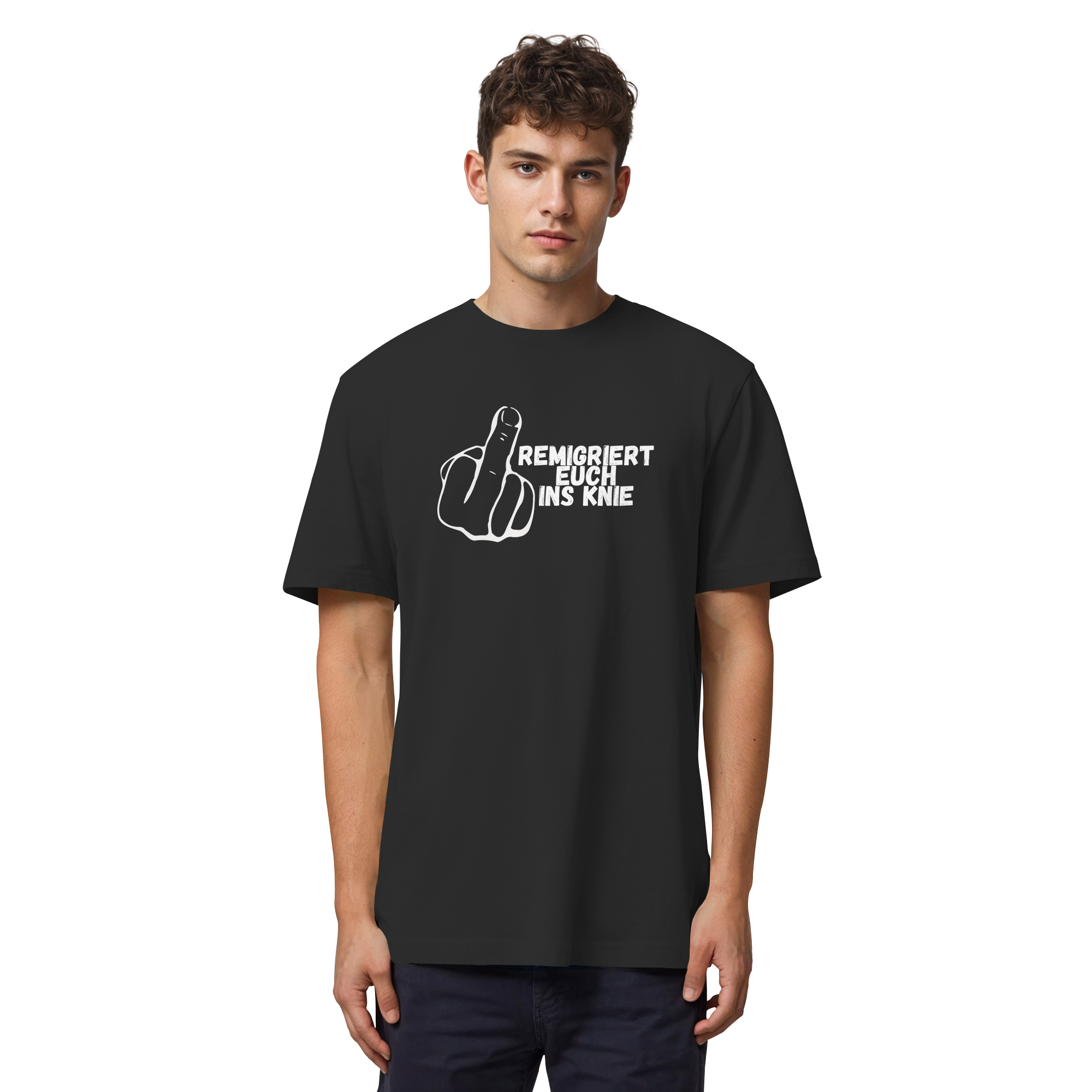 Remigriert Euch ins Knie "Mittelfinger Edition" - Organic Heavy T-Shirt