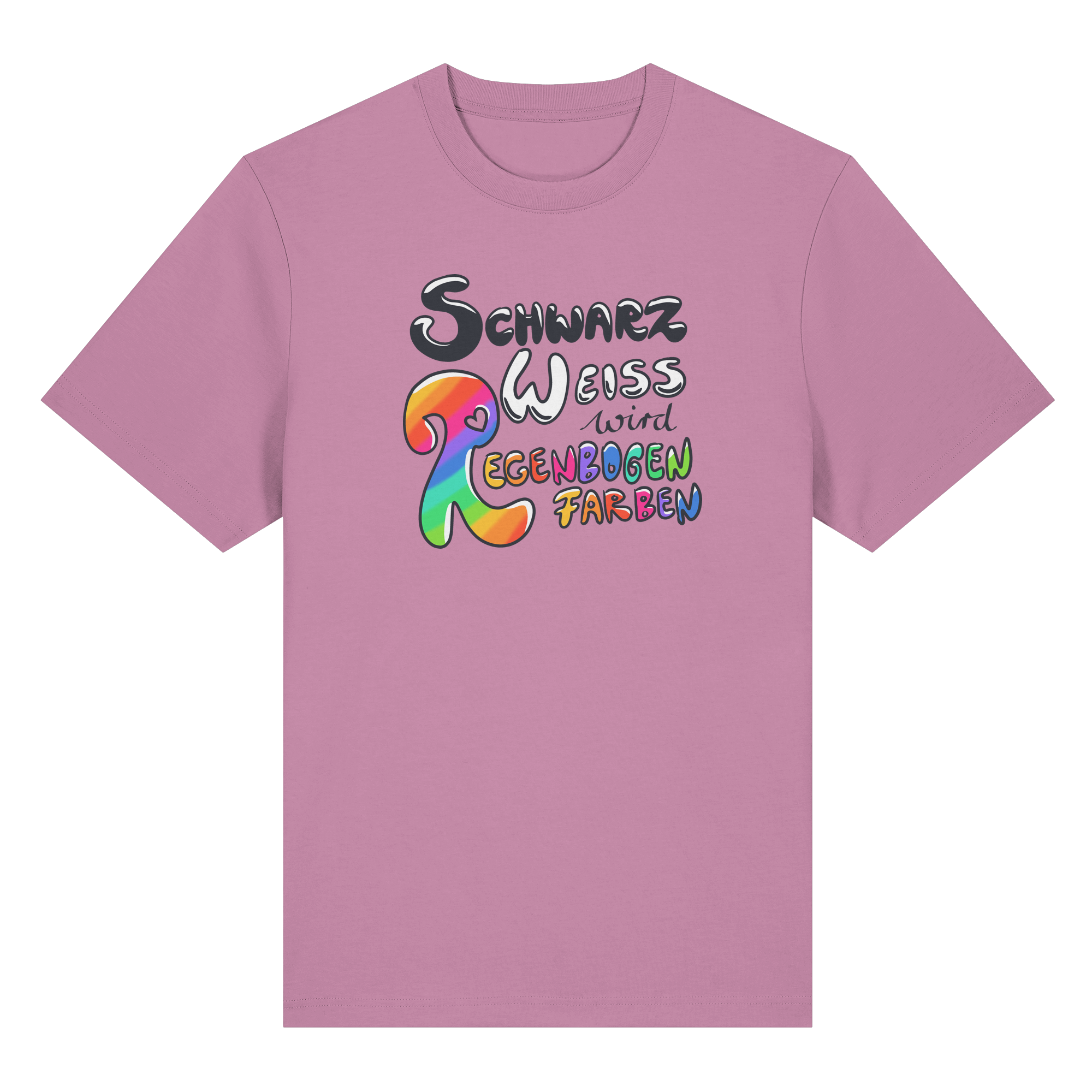 Schwarz Weiß wird Regenbogen Farben Frontprint (hell) - Organic Heavy T-Shirt