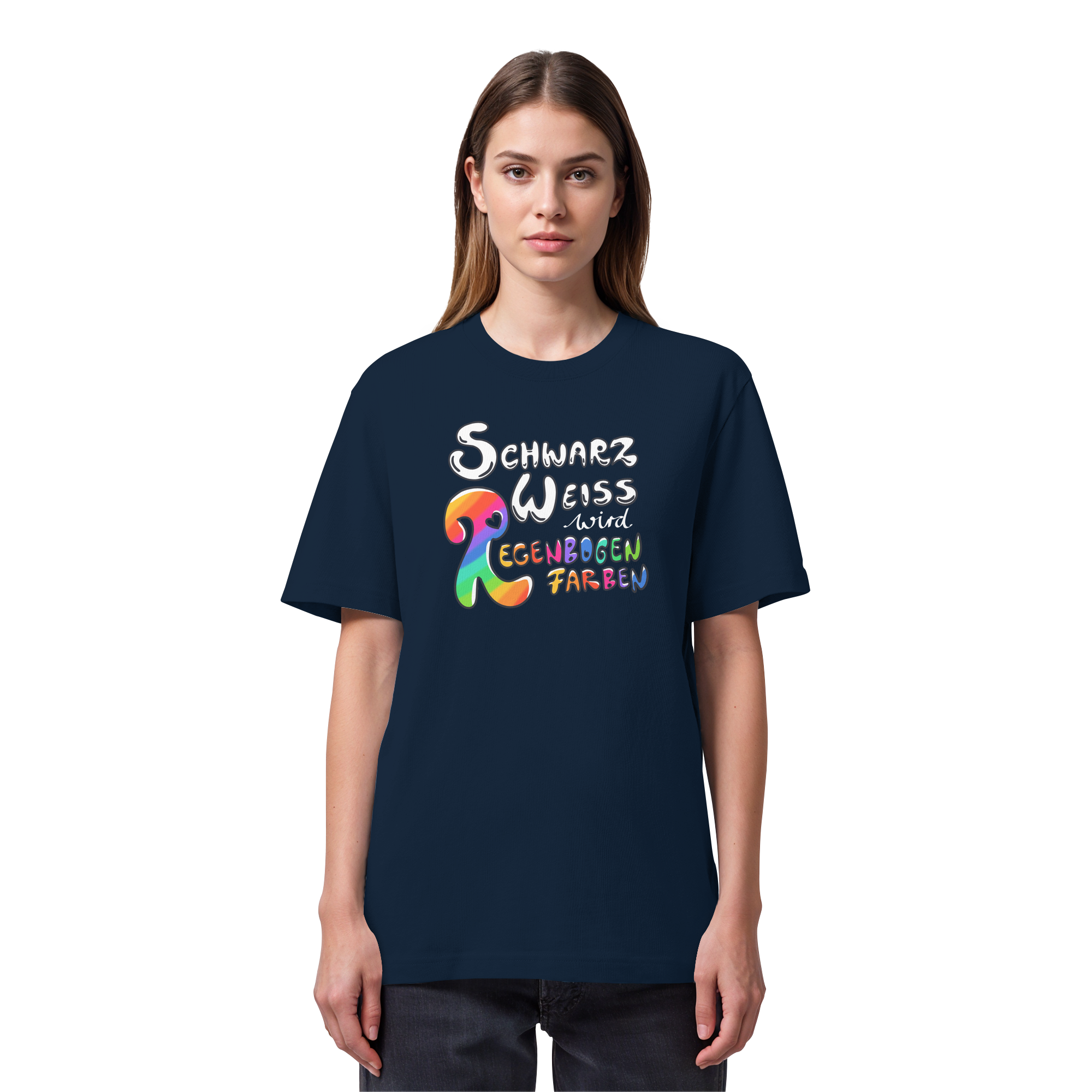 Schwarz Weiß wird Regenbogen Farben Frontprint (dunkel) - Organic Heavy T-Shirt