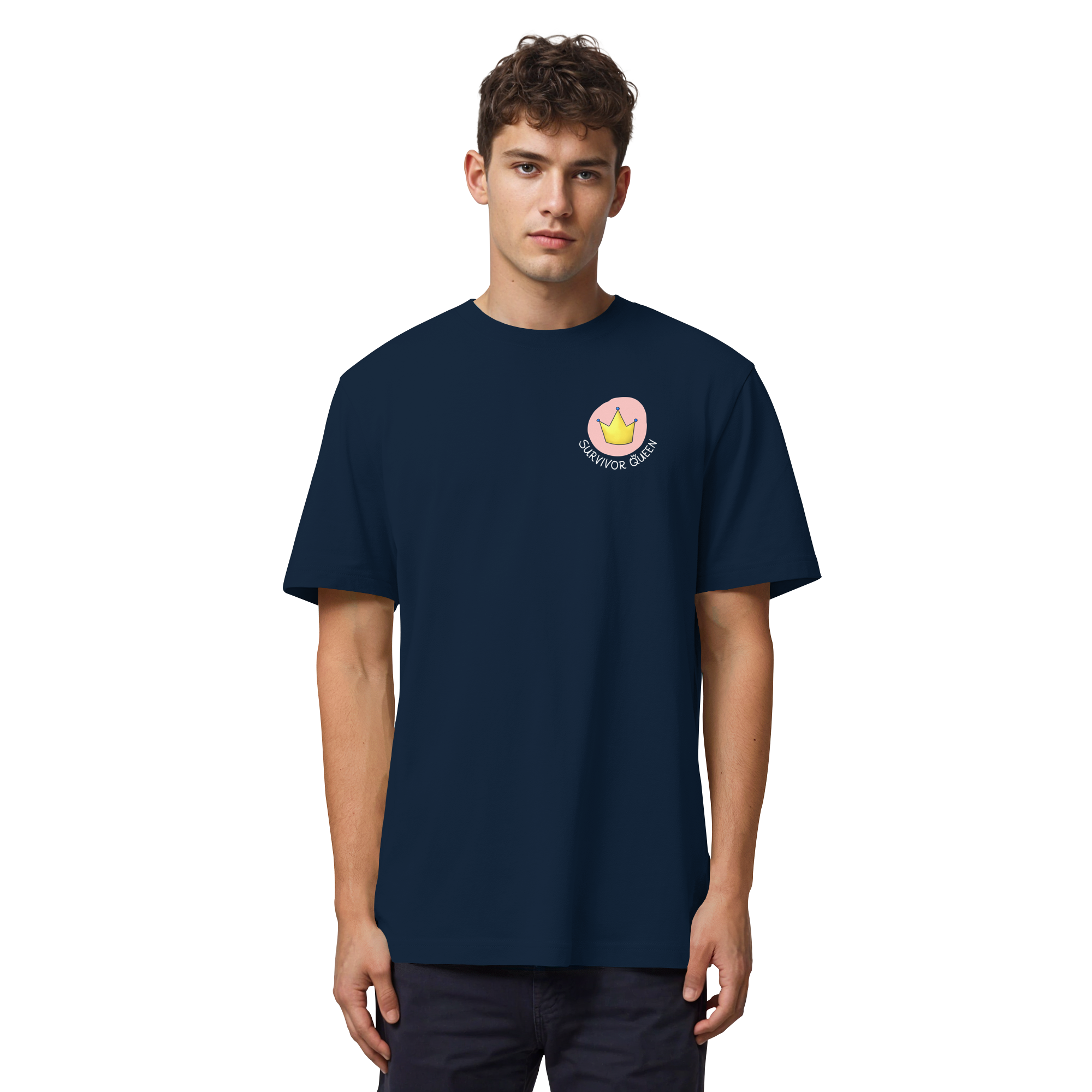 Survivor Queens Logo mit "Mein Körper gehört mir" Backprint (dunkel) - Organic Heavy T-Shirt