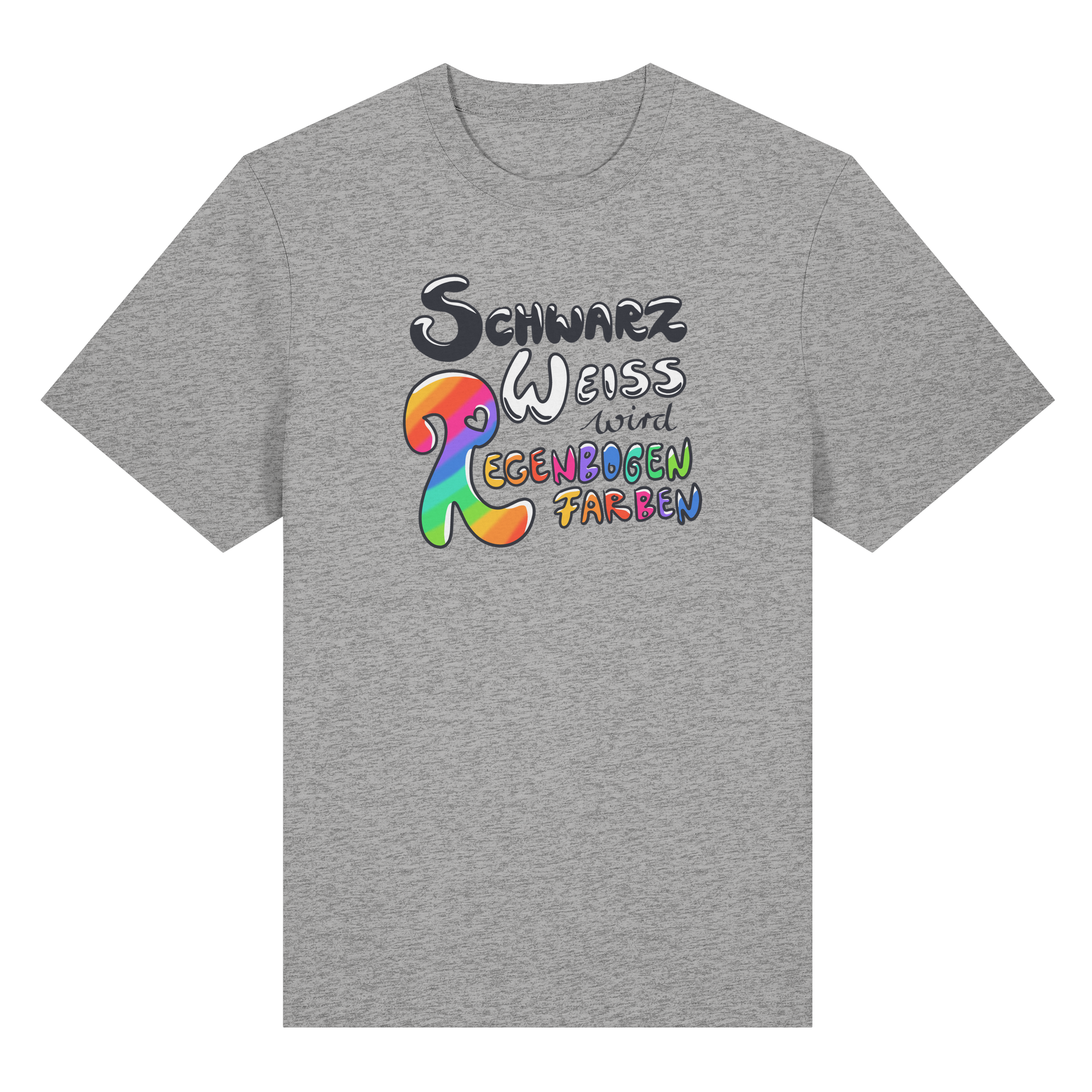 Schwarz Weiß wird Regenbogen Farben Frontprint (hell) - Organic Heavy T-Shirt