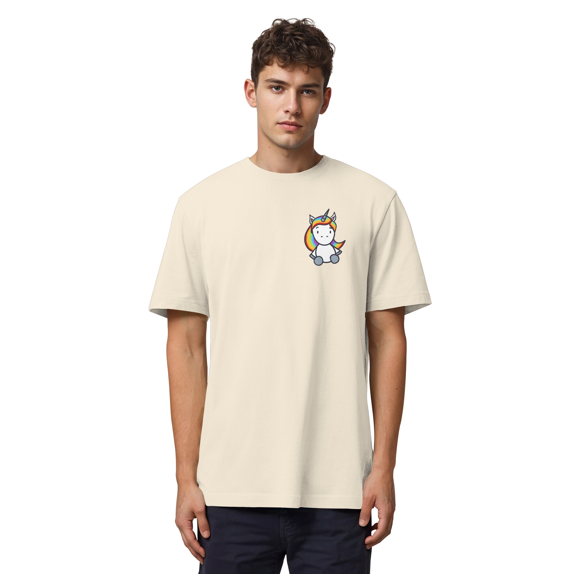 Schwarz Weiß wird Regenbogen Farben Backprint (hell) - Organic Heavy T-Shirt