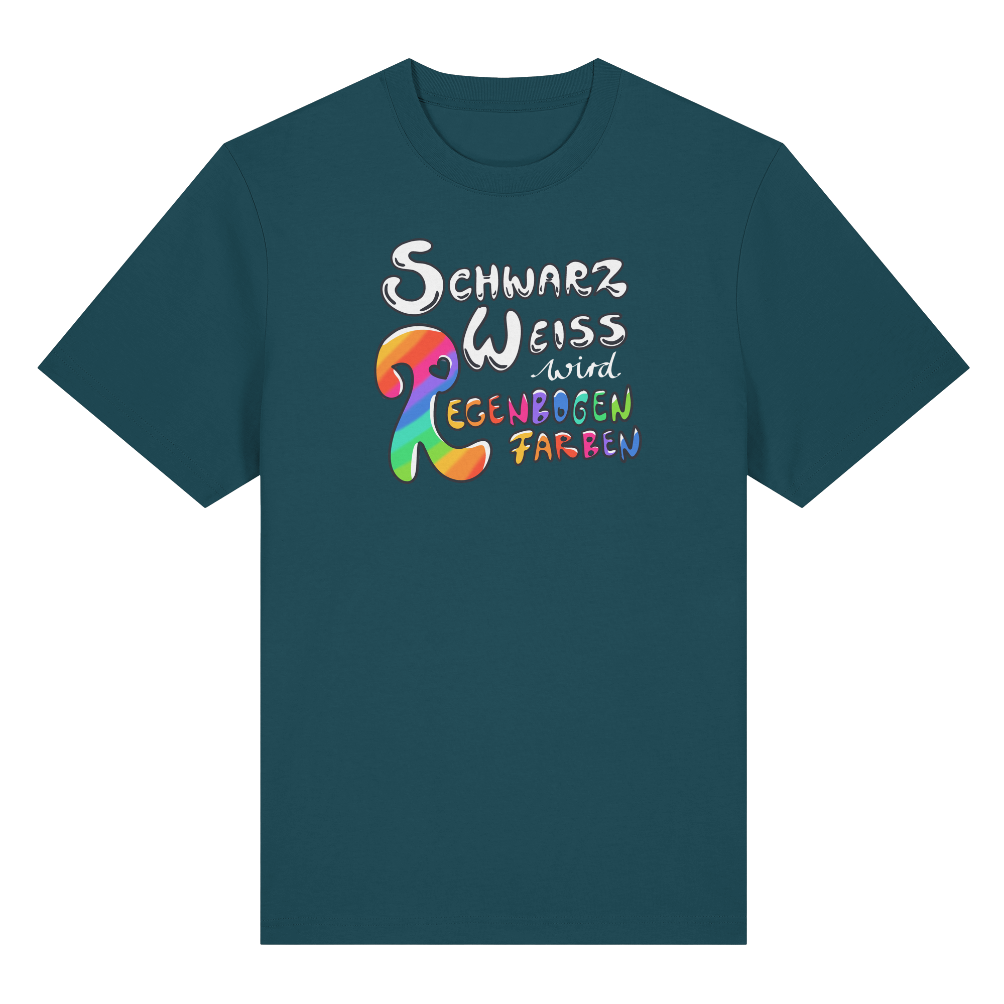 Schwarz Weiß wird Regenbogen Farben Frontprint (dunkel) - Organic Heavy T-Shirt