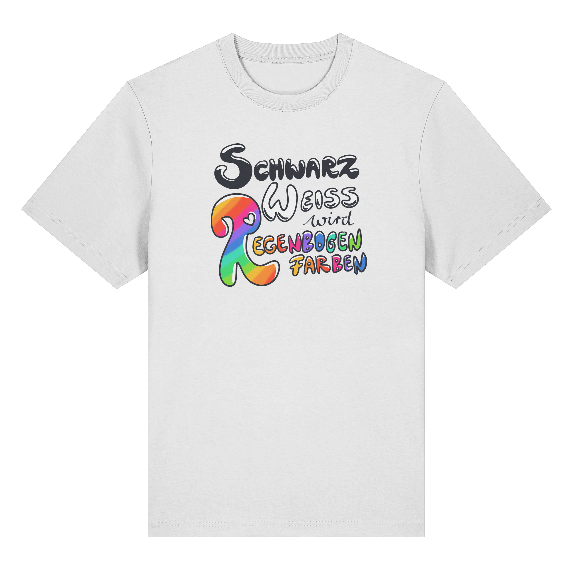 Schwarz Weiß wird Regenbogen Farben Frontprint (hell) - Organic Heavy T-Shirt