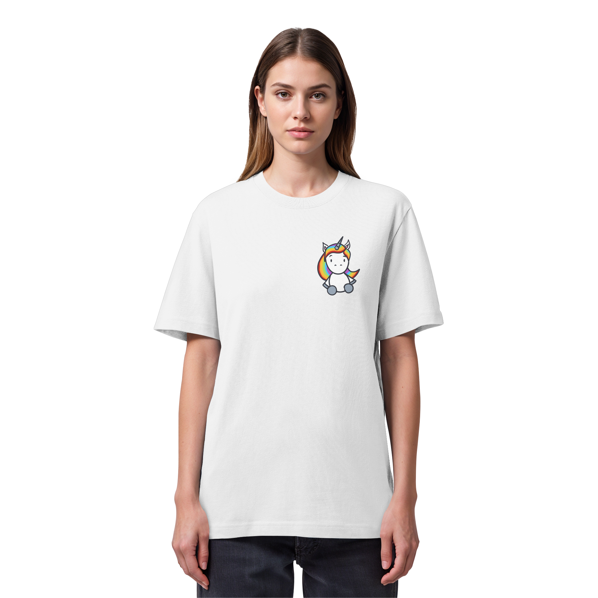 Schwarz Weiß wird Regenbogen Farben Backprint (hell) - Organic Heavy T-Shirt