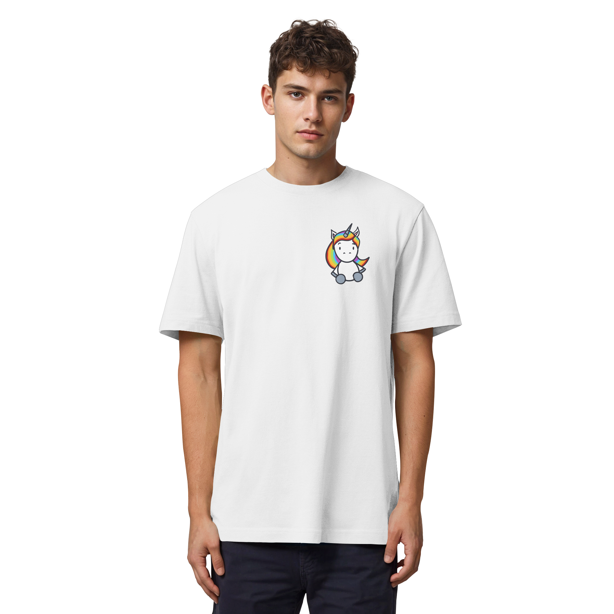 Schwarz Weiß wird Regenbogen Farben Backprint (hell) - Organic Heavy T-Shirt