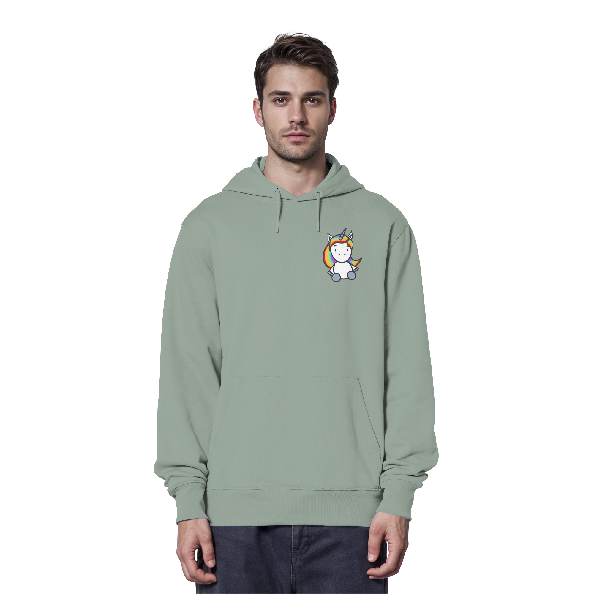 Schwarz Weiß wird Regenbogen Farben Backprint (hell) - Organic Hoodie