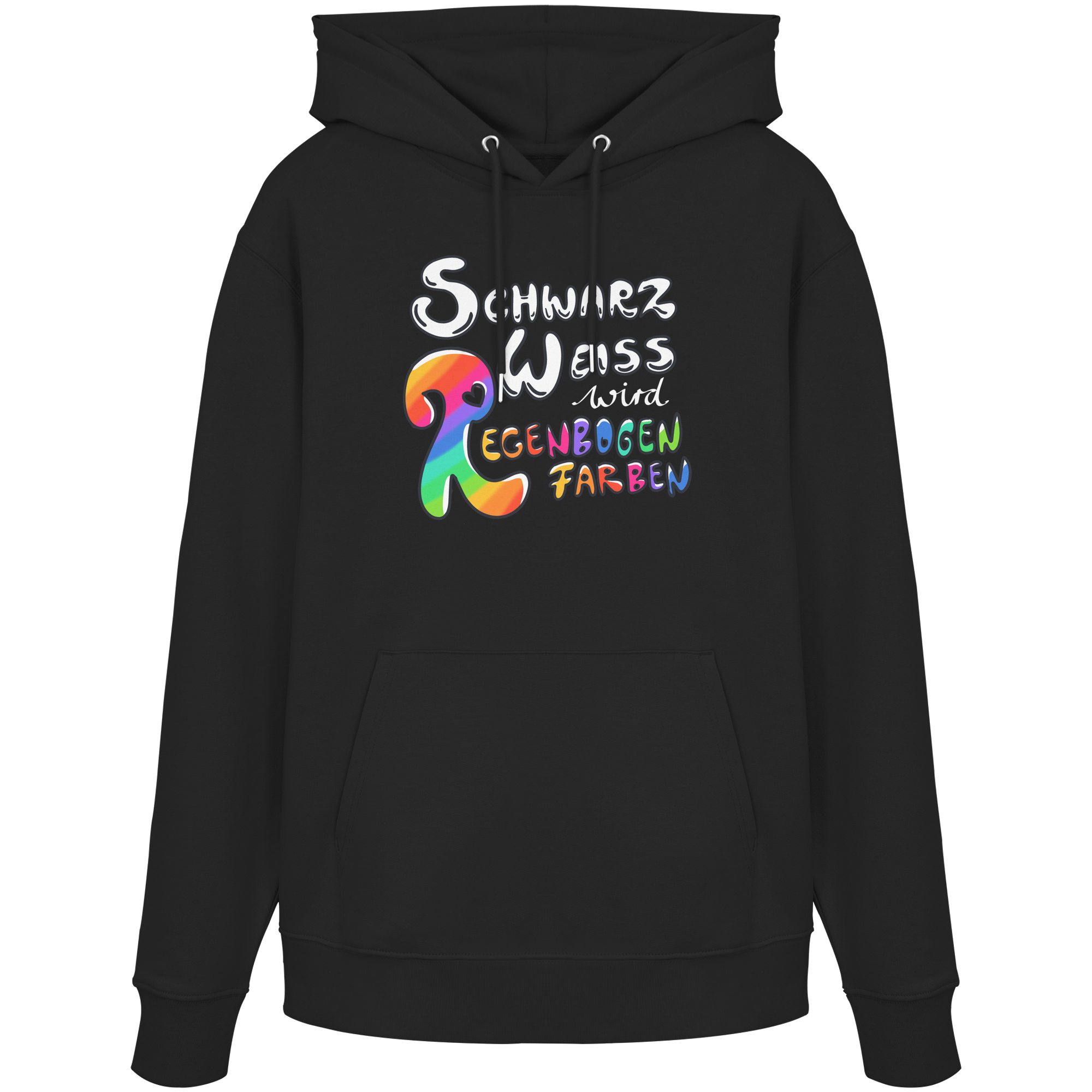 Schwarz Weiß wird Regenbogen Farben Frontprint (dunkel) - Organic Hoodie