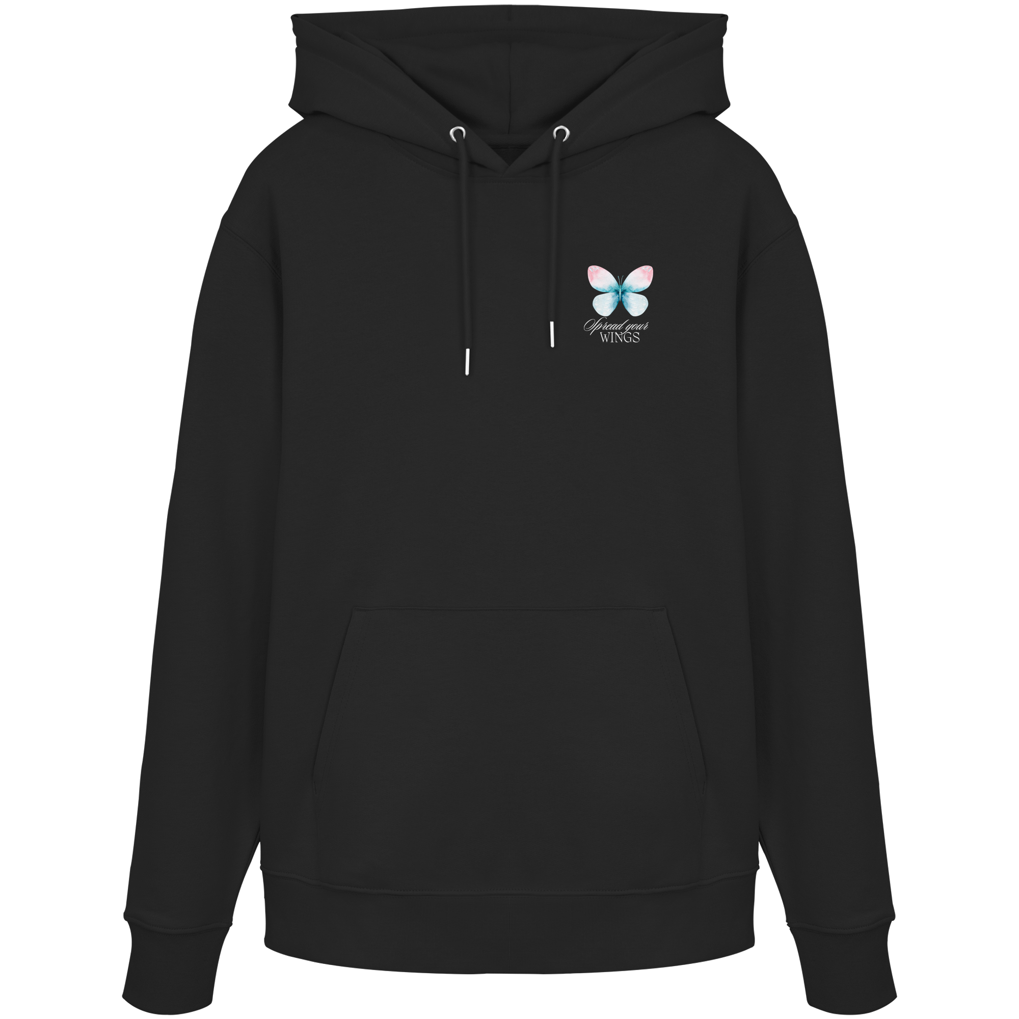 Spread your Wings (weiße Schrift) Backprint - Organic Hoodie