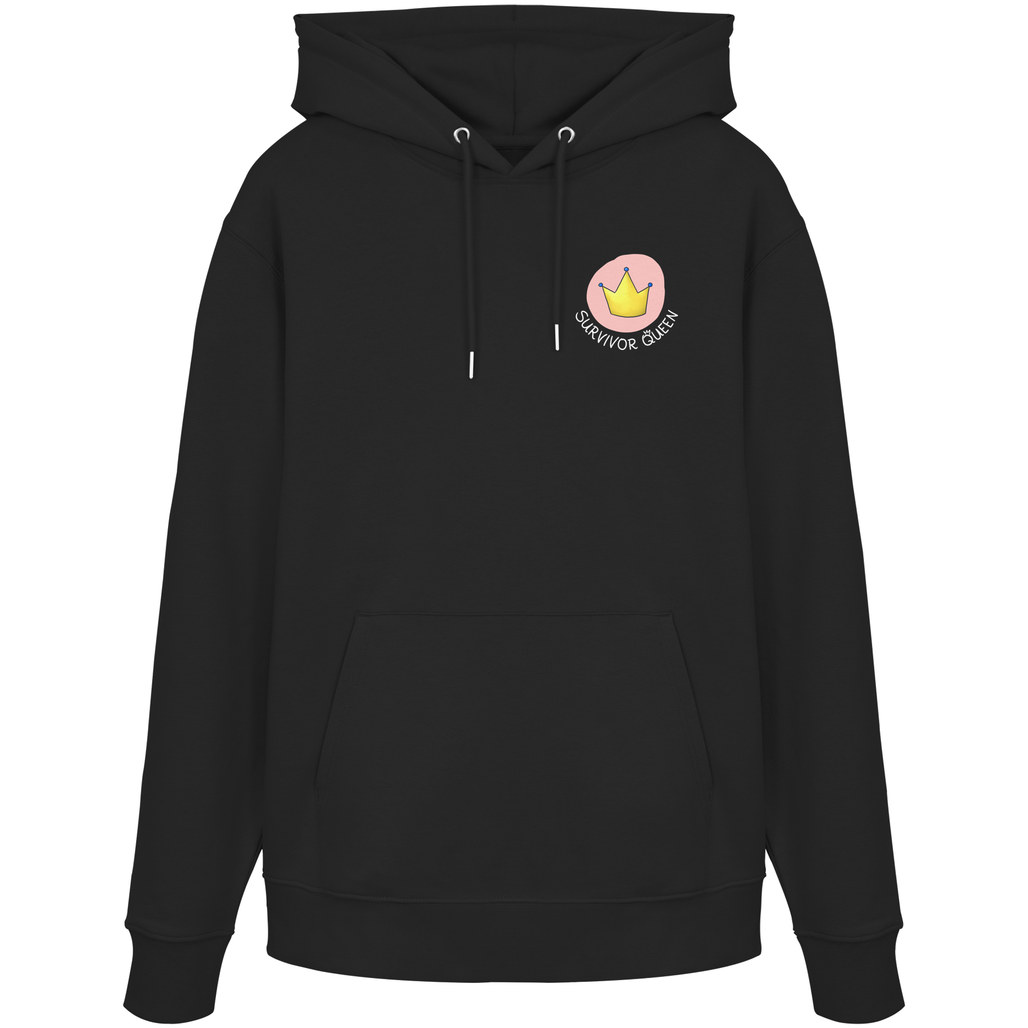 Survivor Queens Logo mit "Mein Körper gehört mir" Backprint (dunkel) - Organic Hoodie