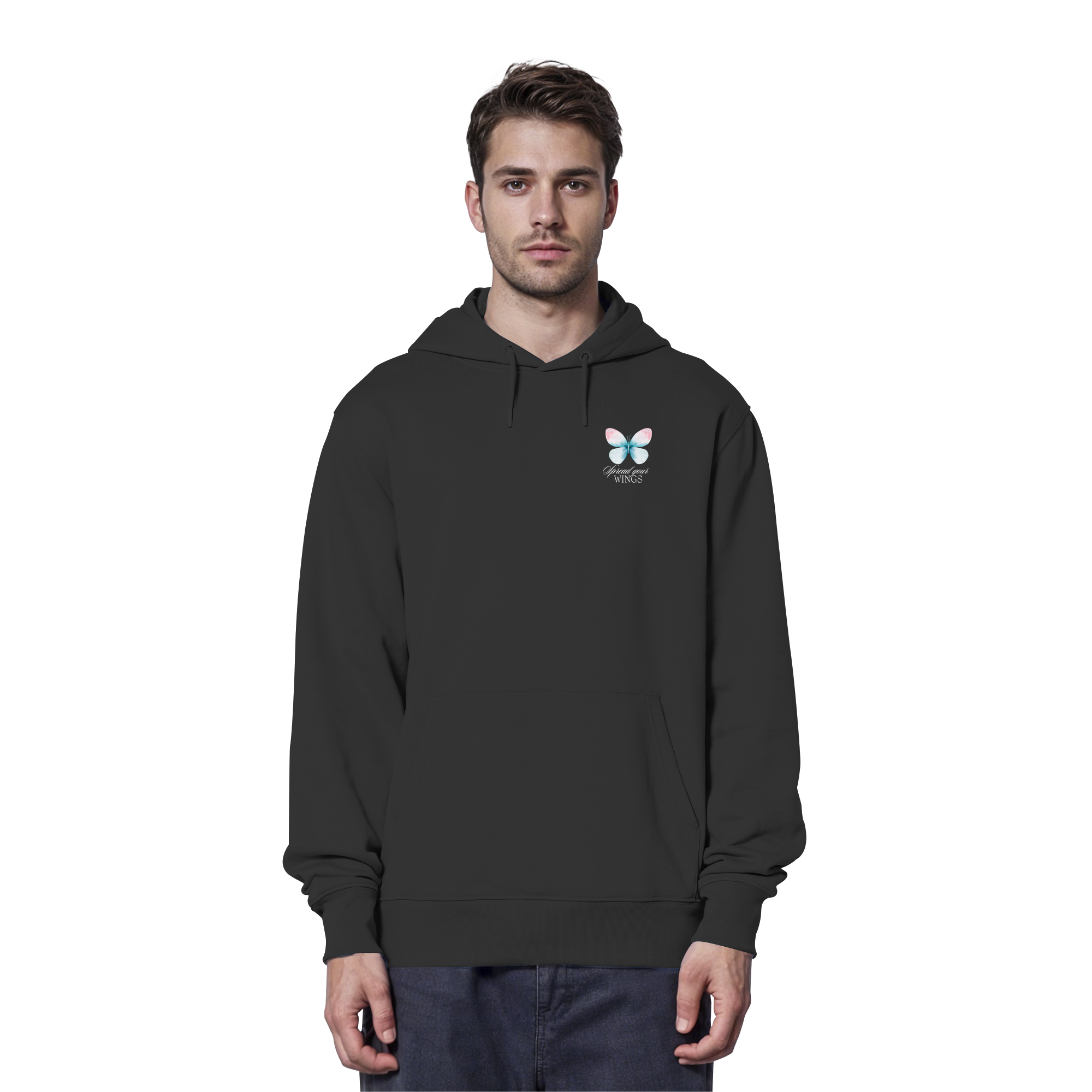 Spread your Wings (weiße Schrift) Backprint - Organic Hoodie