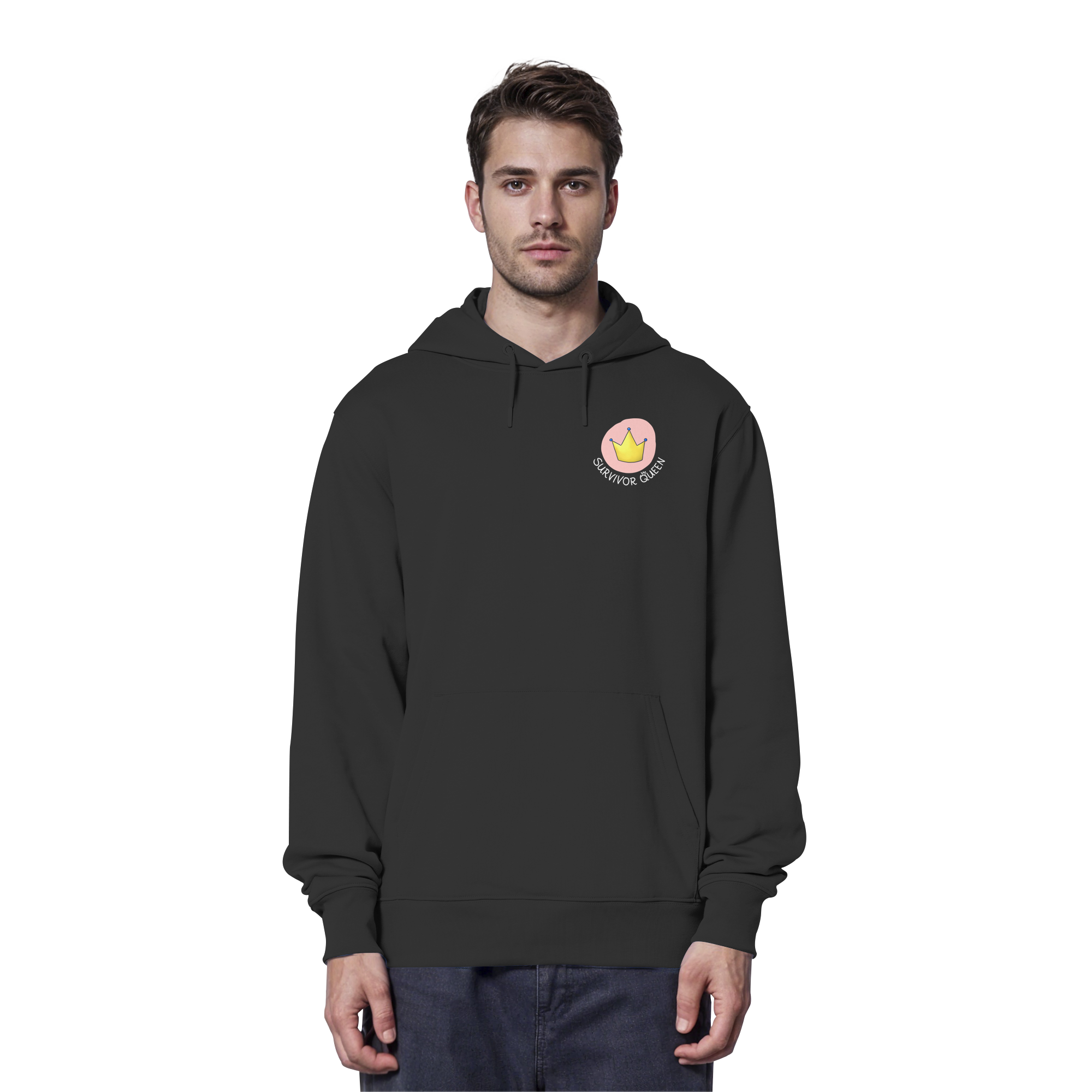 Survivor Queens Logo mit "Mein Körper gehört mir" Backprint (dunkel) - Organic Hoodie