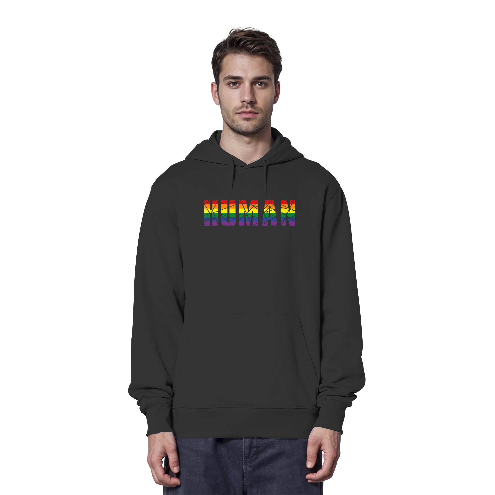 HUMAN in Regenbogen Farben - Organic Hoodie