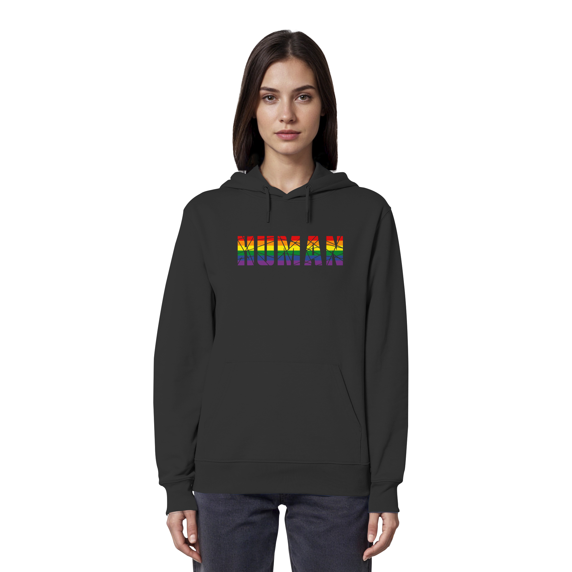 HUMAN in Regenbogen Farben - Organic Hoodie