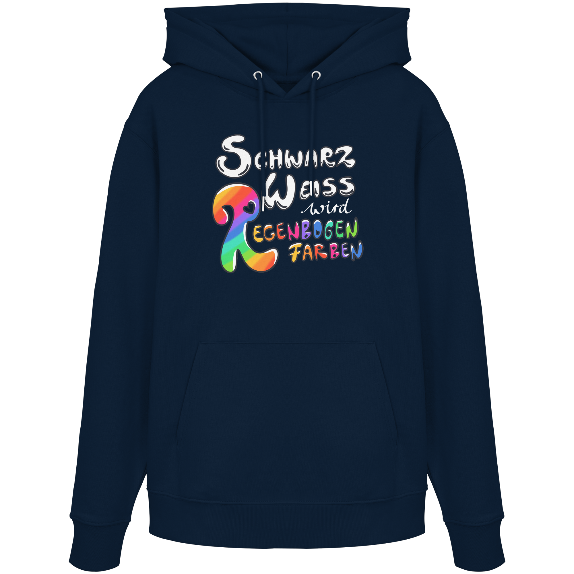Schwarz Weiß wird Regenbogen Farben Frontprint (dunkel) - Organic Hoodie