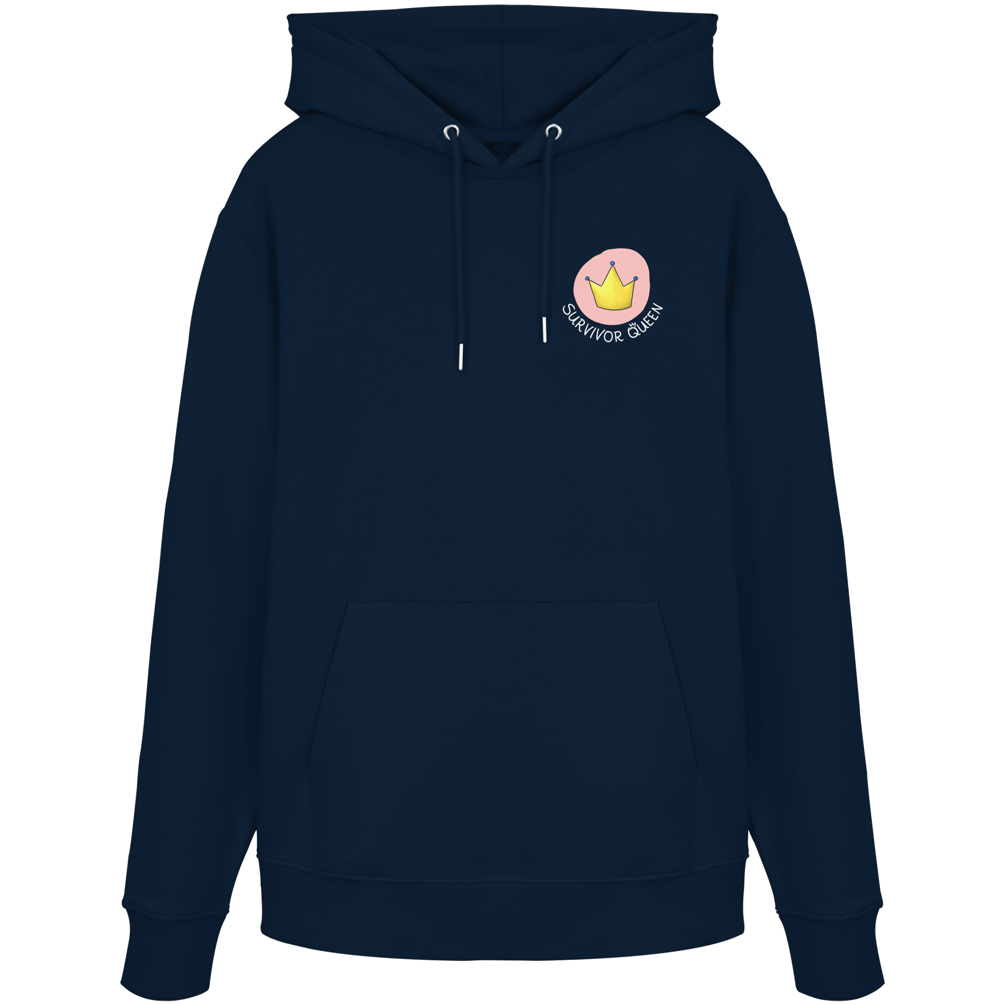 Survivor Queens Logo mit "Mein Körper gehört mir" Backprint (dunkel) - Organic Hoodie
